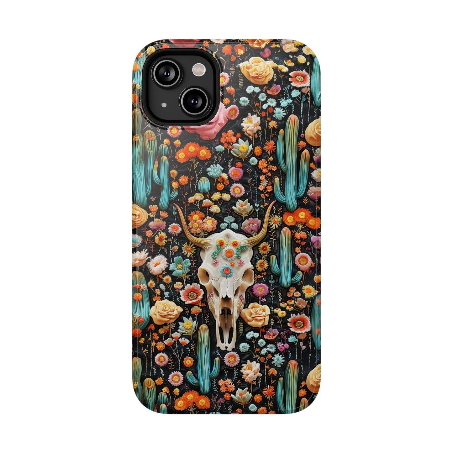 Embroidery look Cute Skulls and Cactus | Vintage Western | Impact Resistant Phone Case