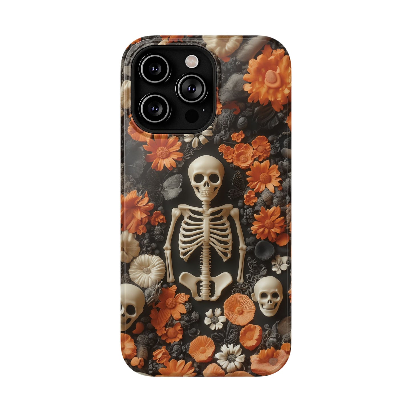 Cute Fall Skeleton and Flowers | Halloween 3D Embroidered Look | Impact Resistant Phone Case