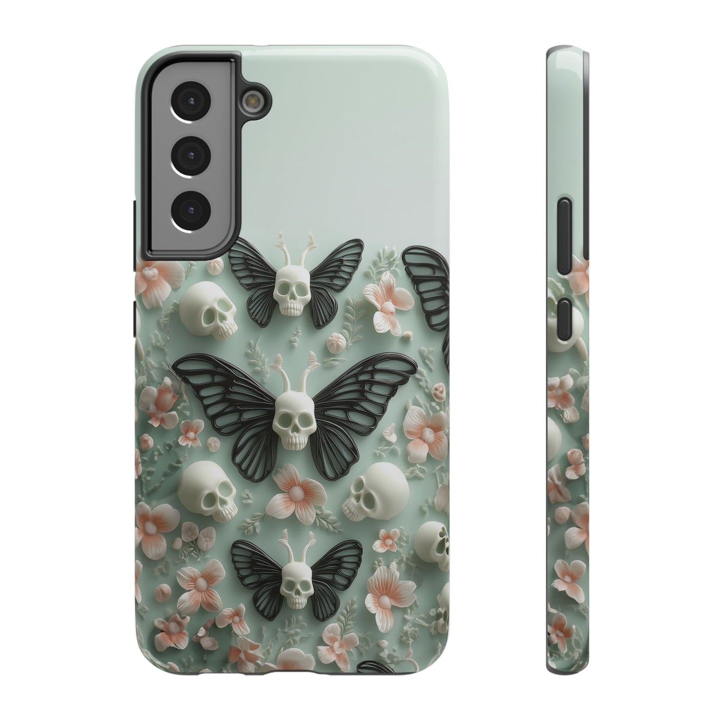 Embroidery look cute Black Butterflies Skulls | Pastel Goth | Impact Resistant Phone Case