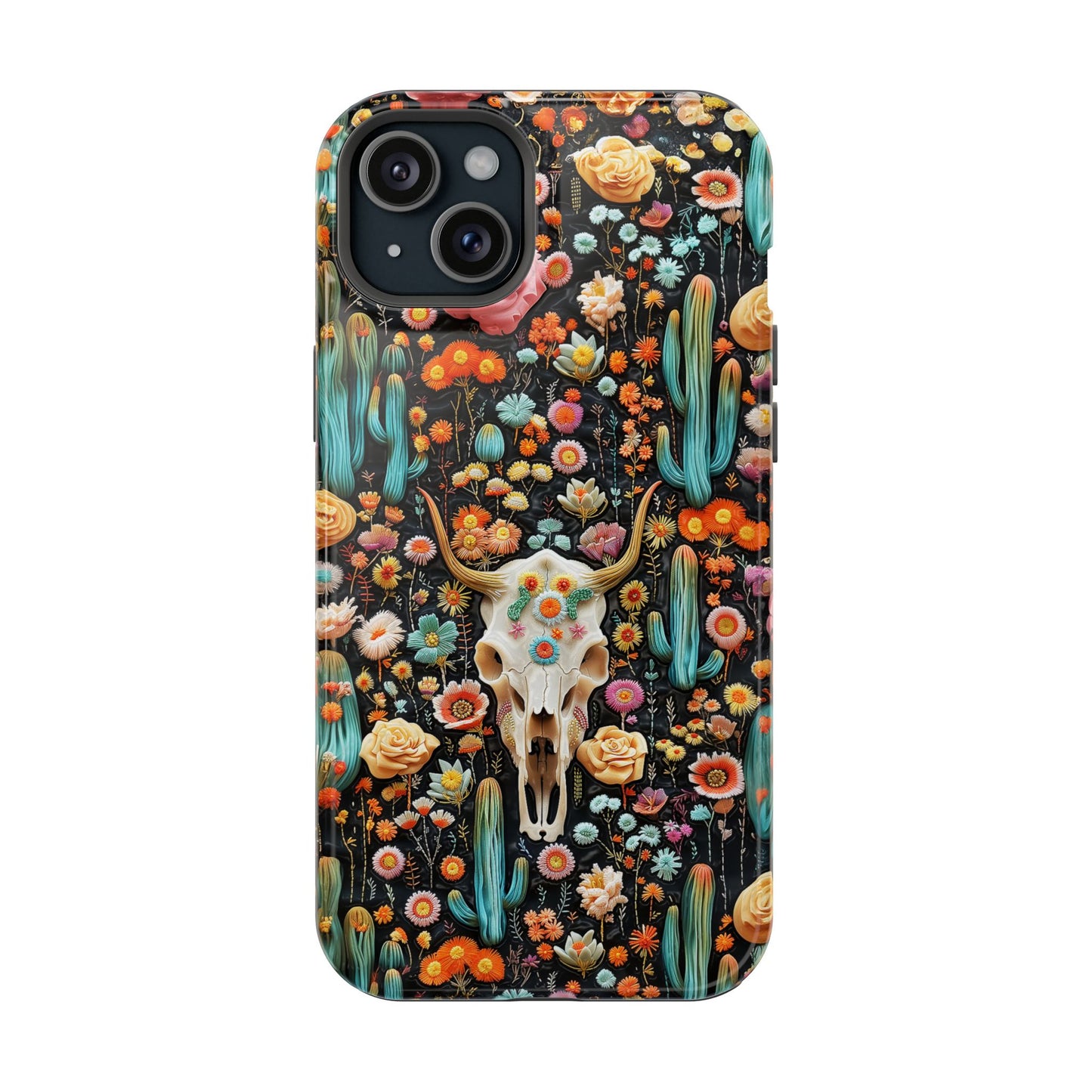 Embroidery look Cute Skulls and Cactus | Vintage Western | Impact Resistant Phone Case