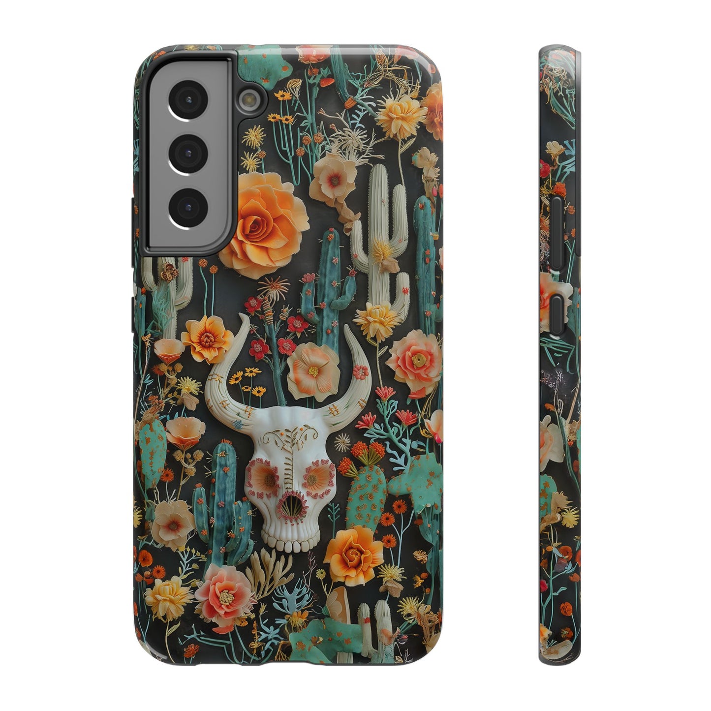 Embroidery look Cute Skulls and Cactus | Vintage Western | Impact Resistant Phone Case