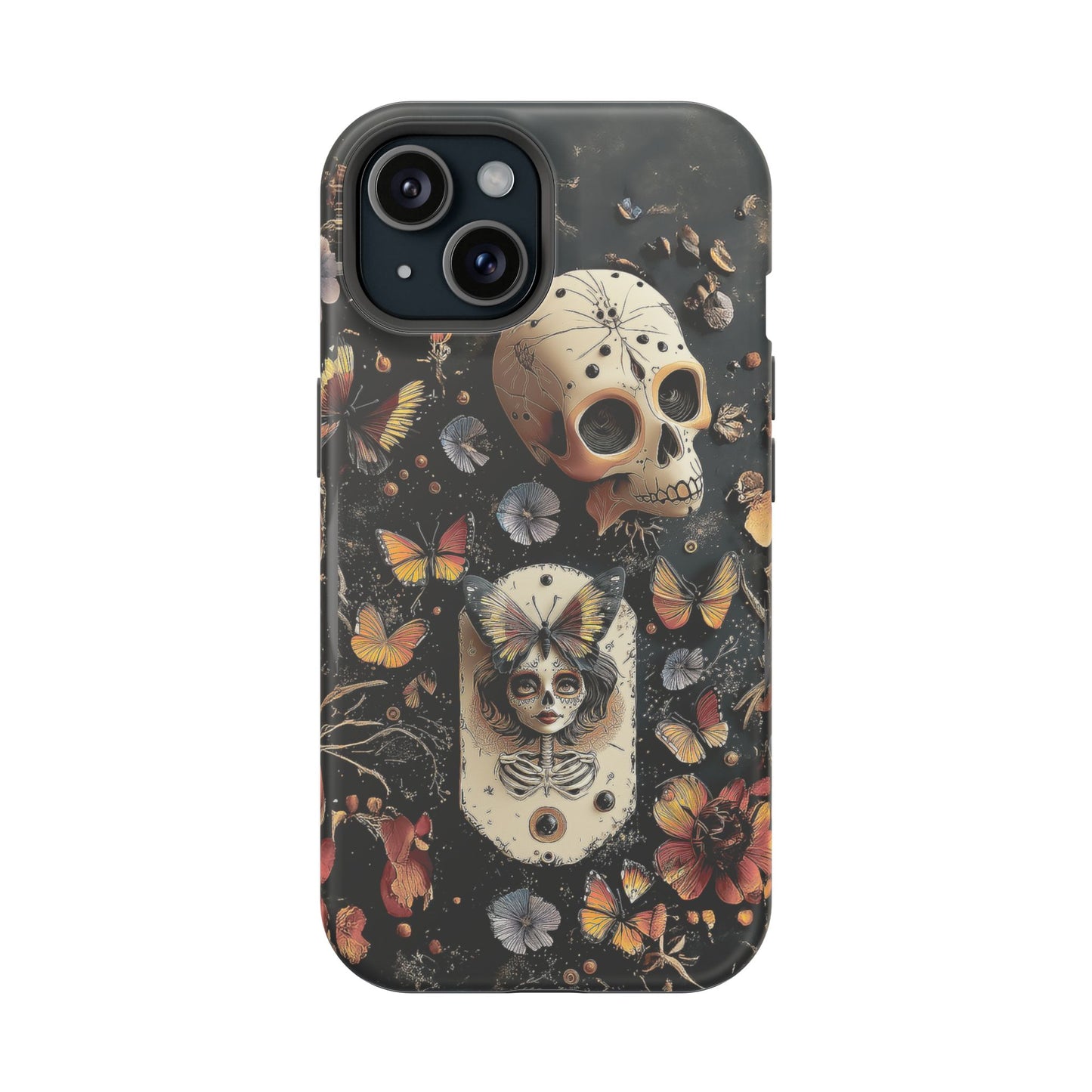 Embroidery look Creepy Doll and Butterflies | Impact Resistant Phone Case