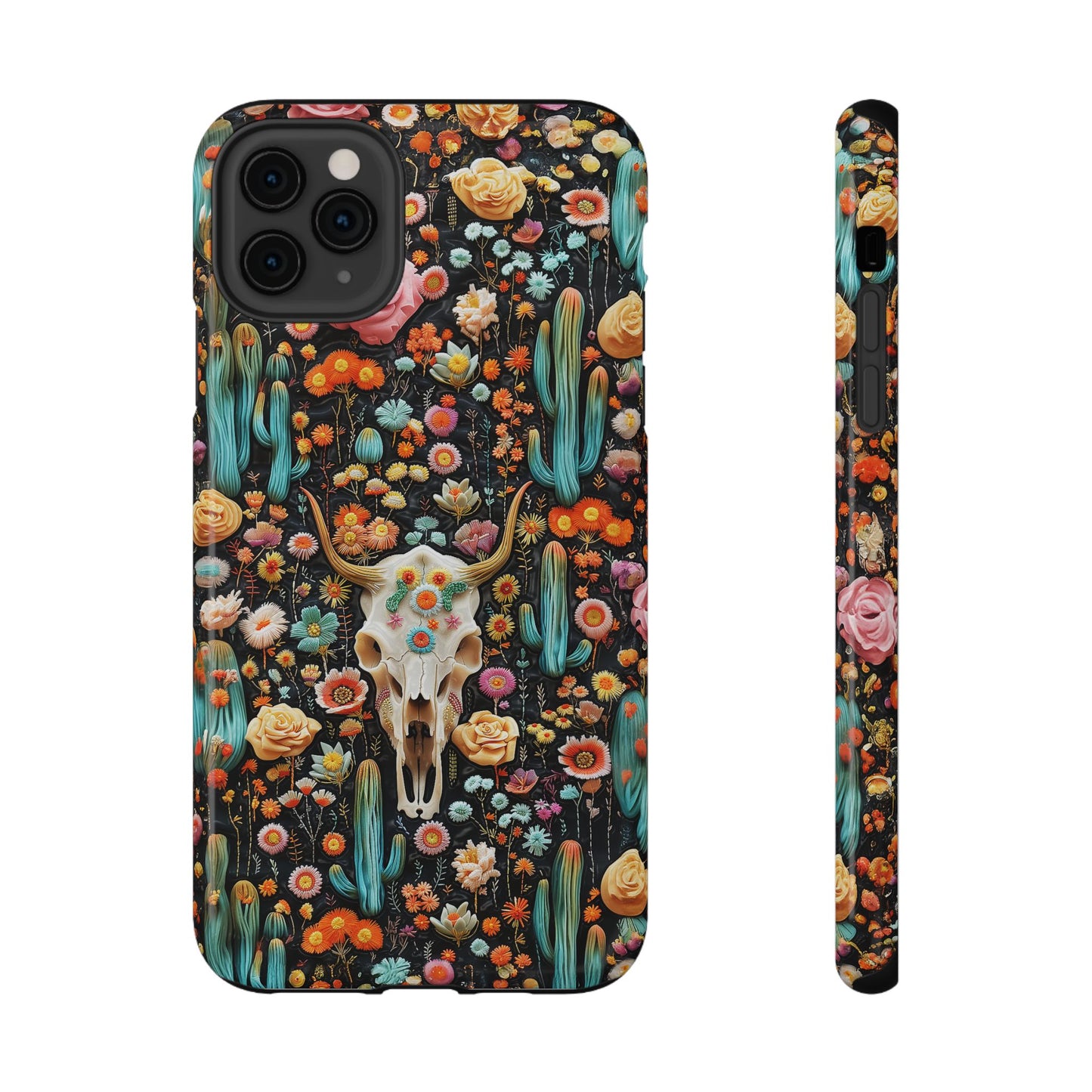 Embroidery look Cute Skulls and Cactus | Vintage Western | Impact Resistant Phone Case