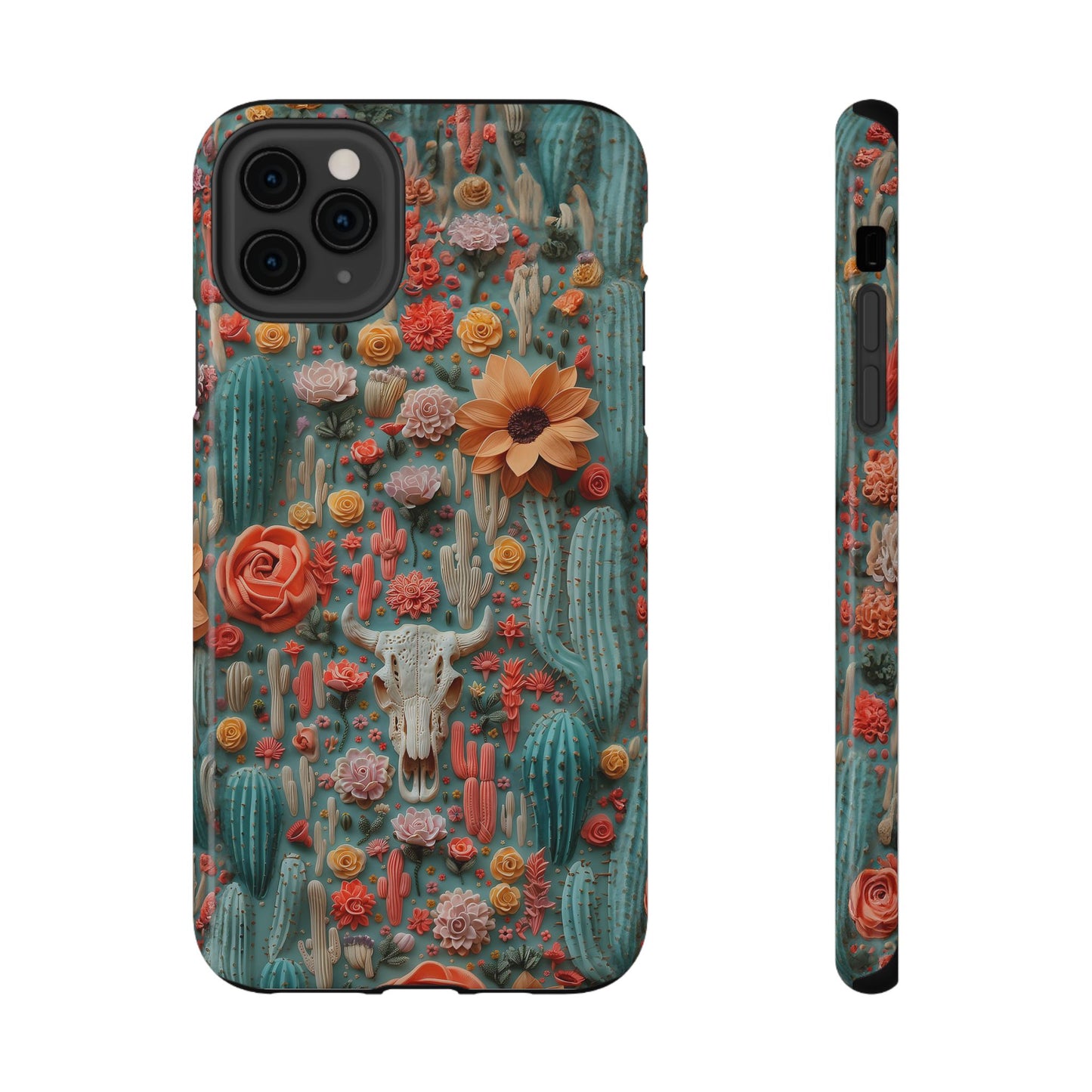 Embroidery look Cute Pink Cow Skull and Cactus| Vintage Western |  Impact Resistant Phone Case