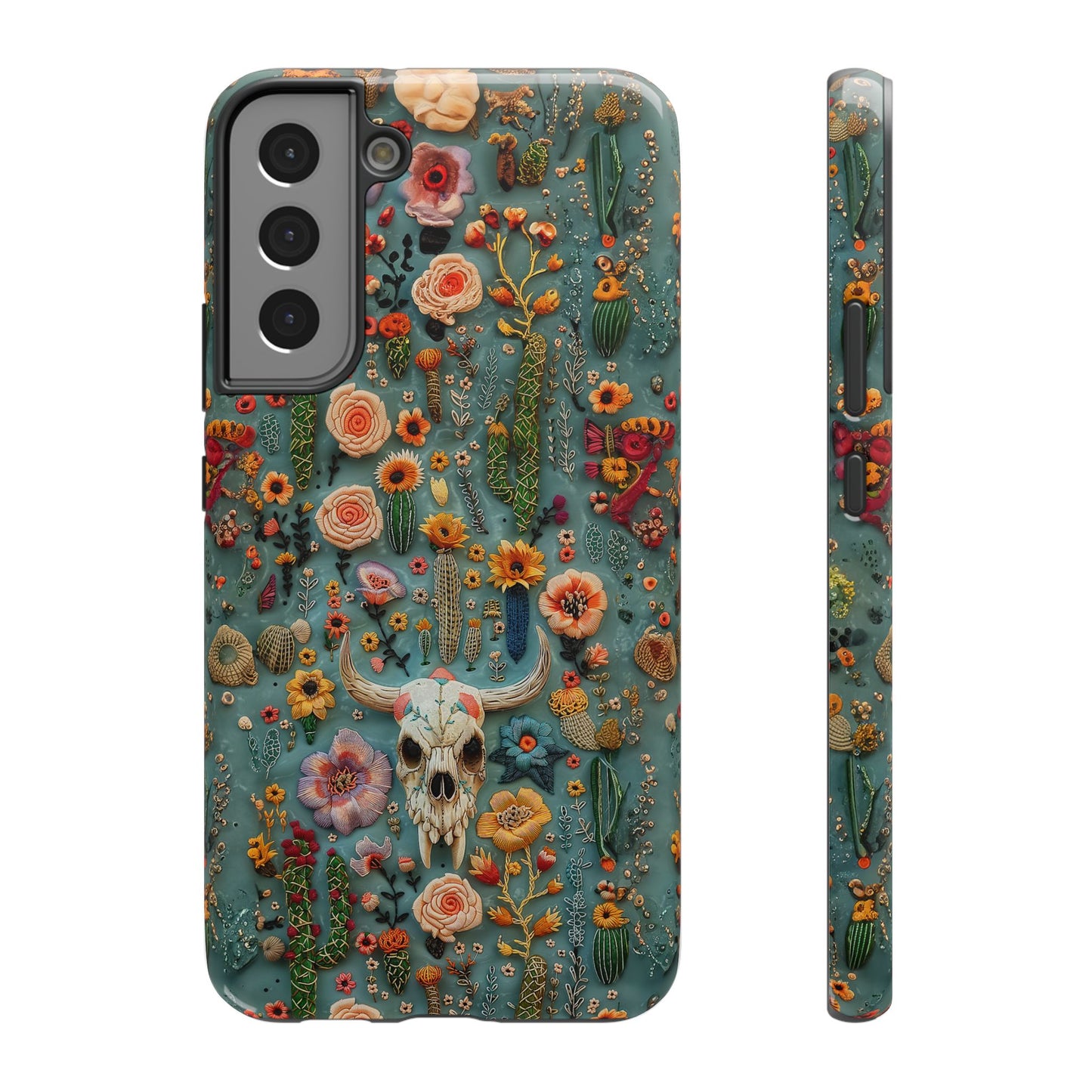 Embroidery look Cute Skulls and Cactus | Vintage Western | Impact Resistant Phone Case