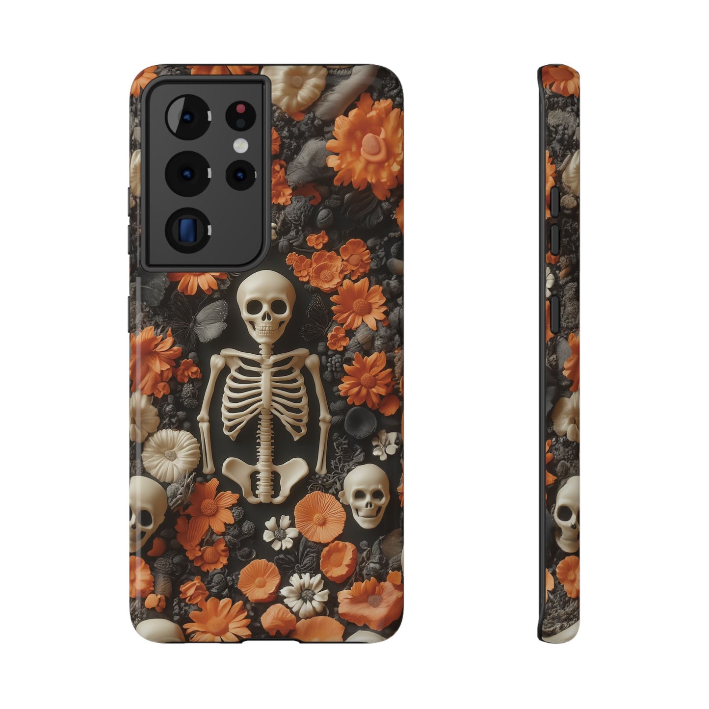 Cute Fall Skeleton and Flowers | Halloween 3D Embroidered Look | Impact Resistant Phone Case