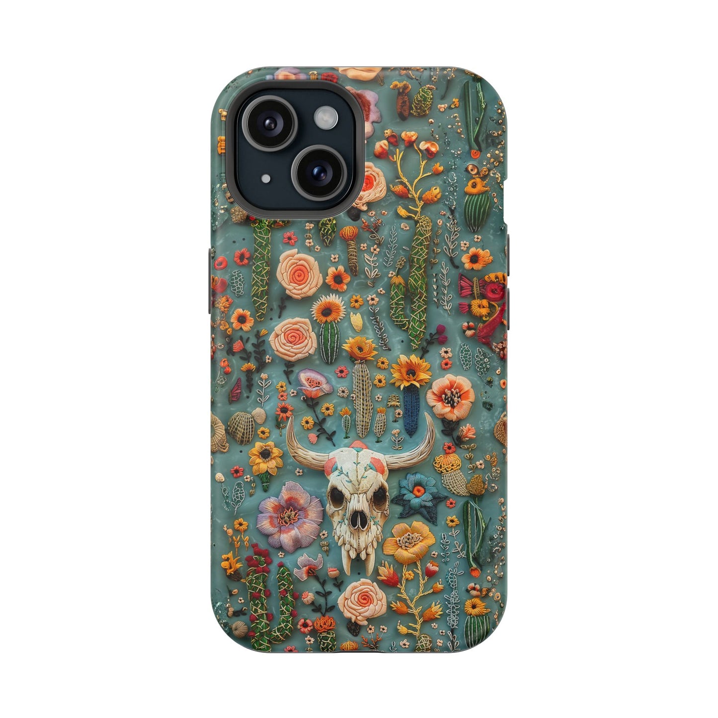 Embroidery look Cute Skulls and Cactus | Vintage Western | Impact Resistant Phone Case