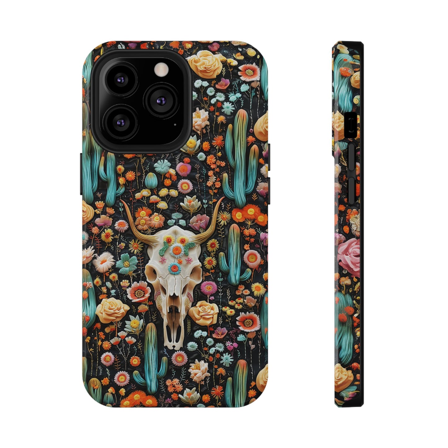 Embroidery look Cute Skulls and Cactus | Vintage Western | Impact Resistant Phone Case