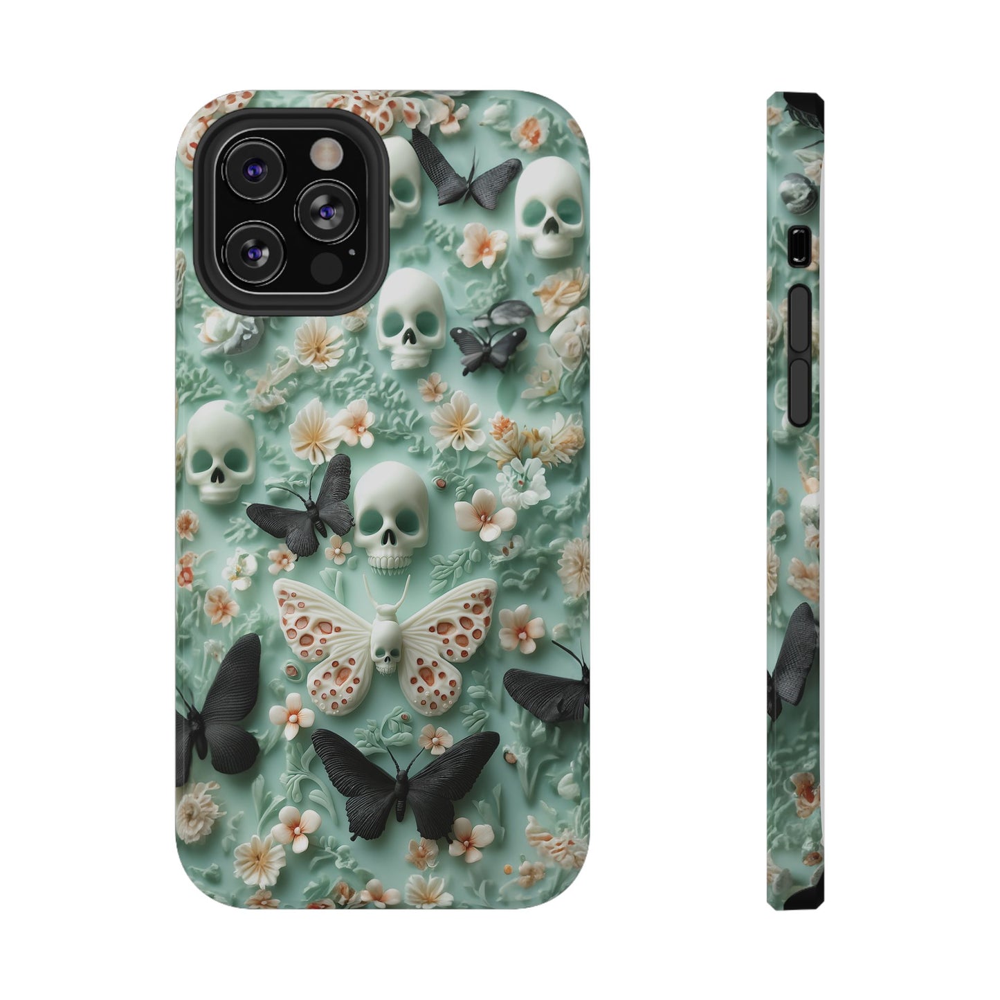 Embroidery look cute Black Butterflies Skulls | Pastel Goth | Impact Resistant Phone Case