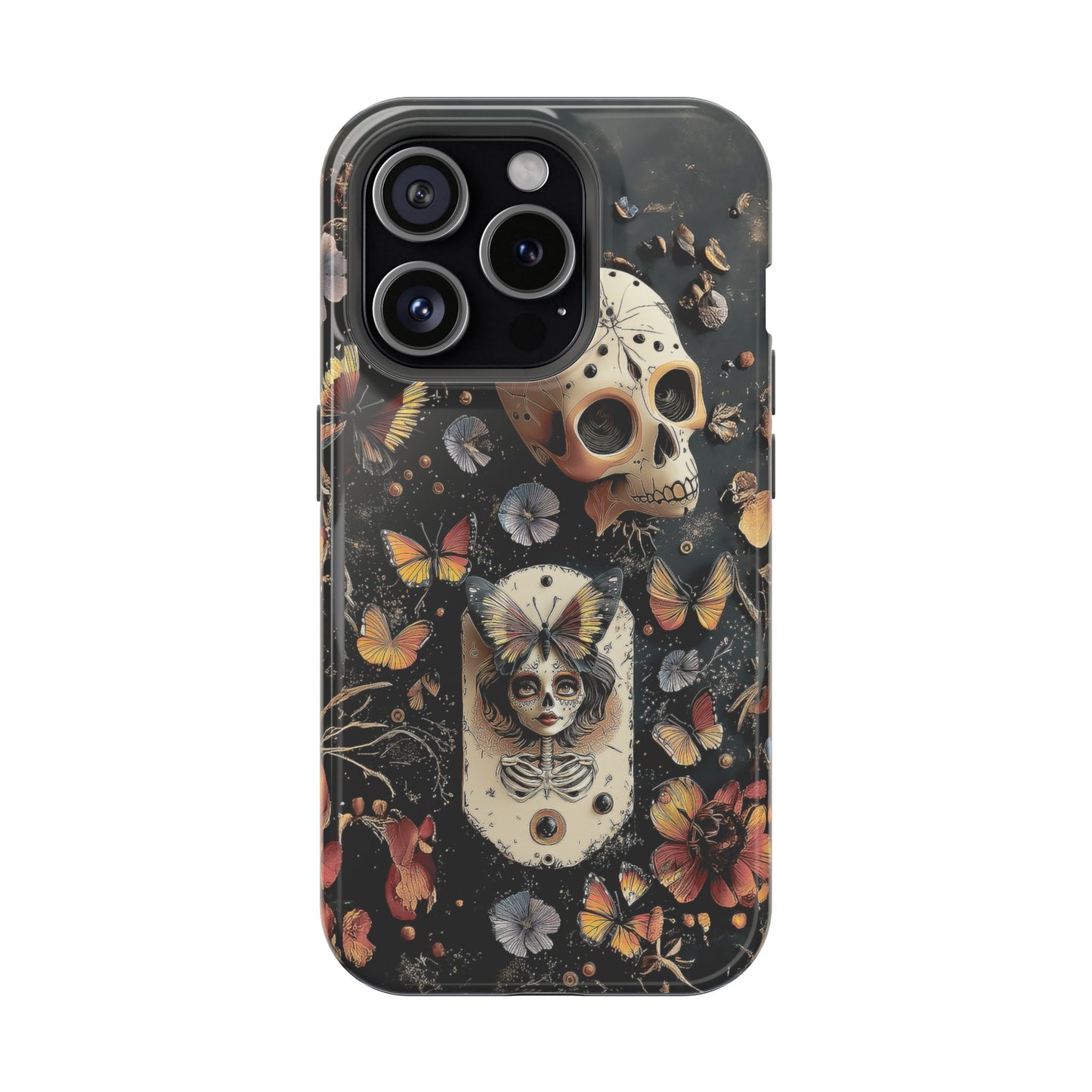 Embroidery look Creepy Doll and Butterflies | Impact Resistant Phone Case