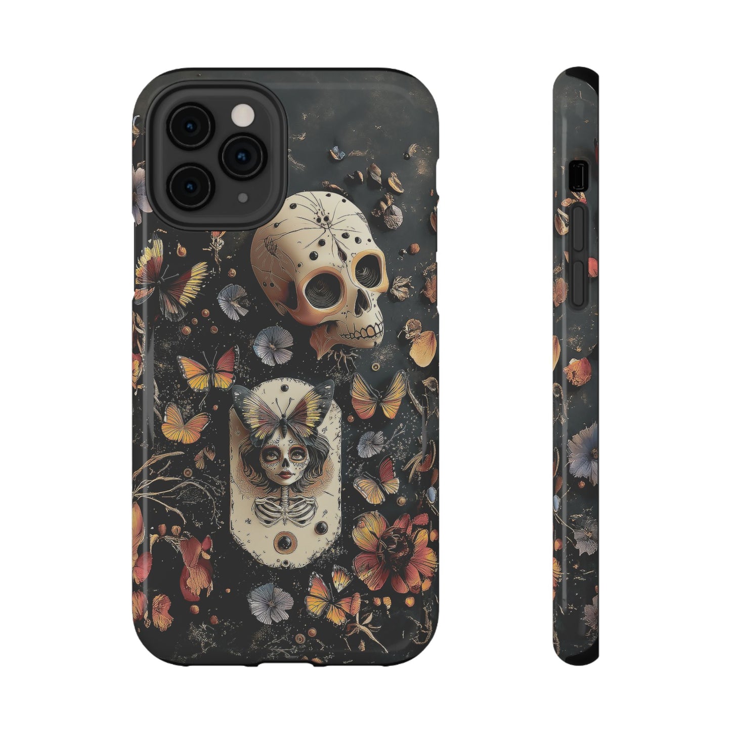 Embroidery look Creepy Doll and Butterflies | Impact Resistant Phone Case