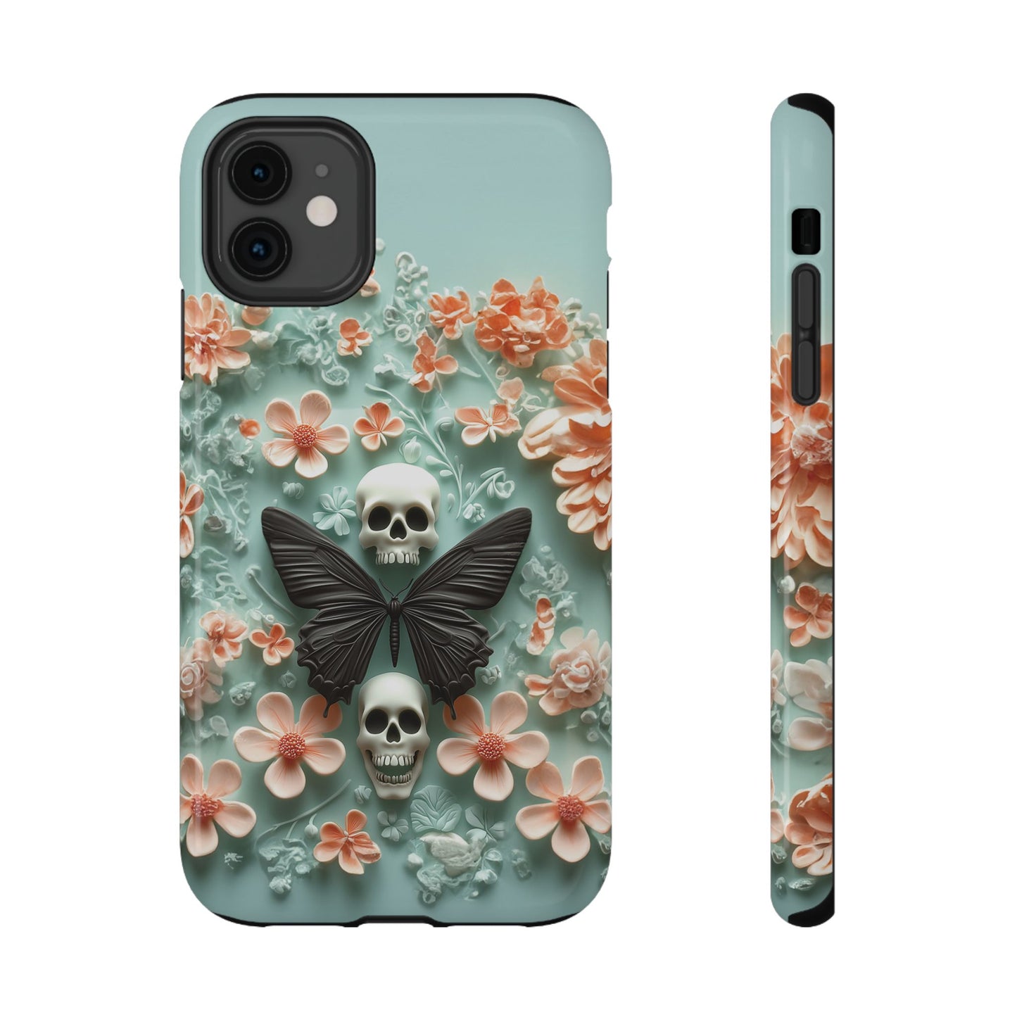 Embroidery look cute Black Butterflies Skulls | Pastel Goth | Impact Resistant Phone Case