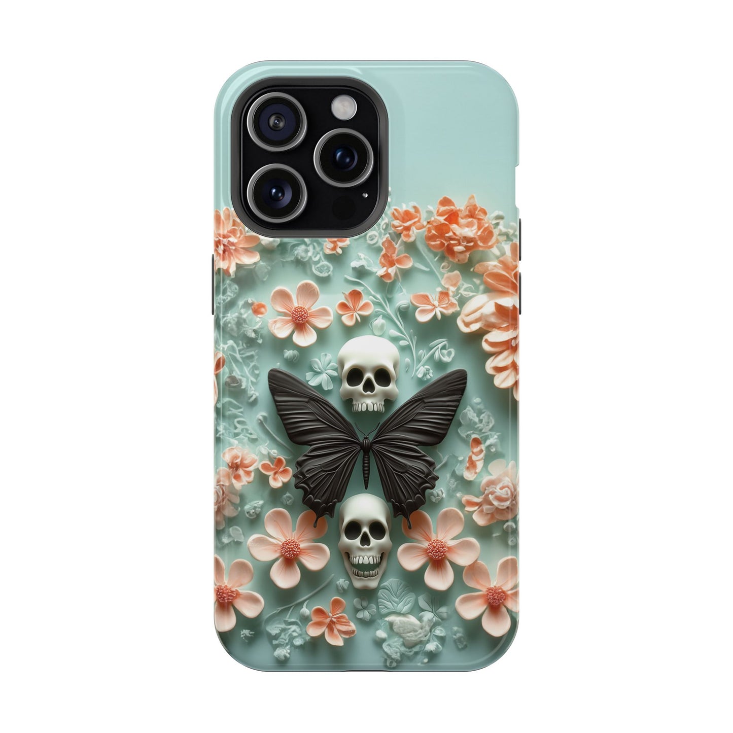 Embroidery look cute Black Butterflies Skulls | Pastel Goth | Impact Resistant Phone Case