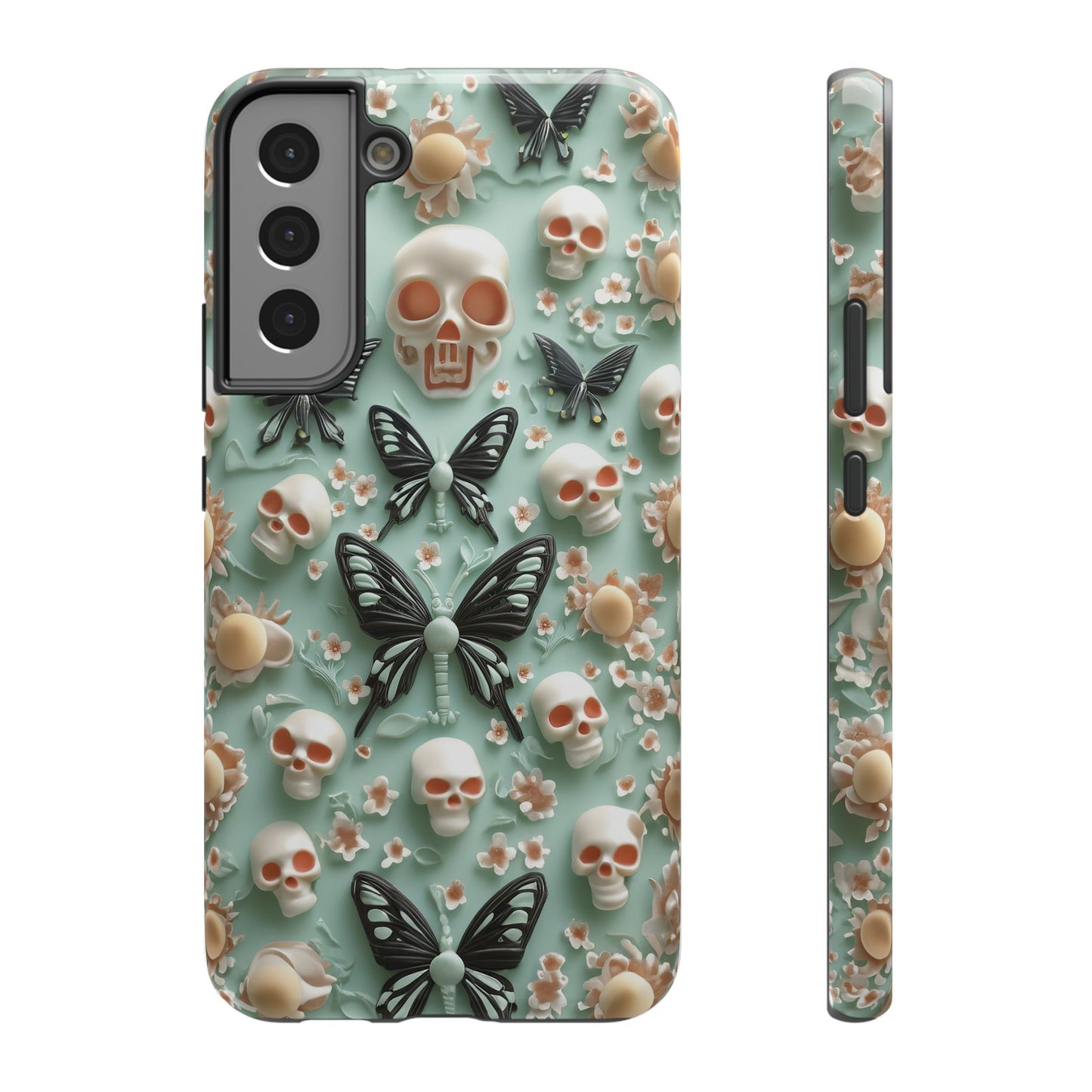 Embroidery look cute Black Butterflies Skulls | Creepy Coquette | Impact Resistant Phone Case