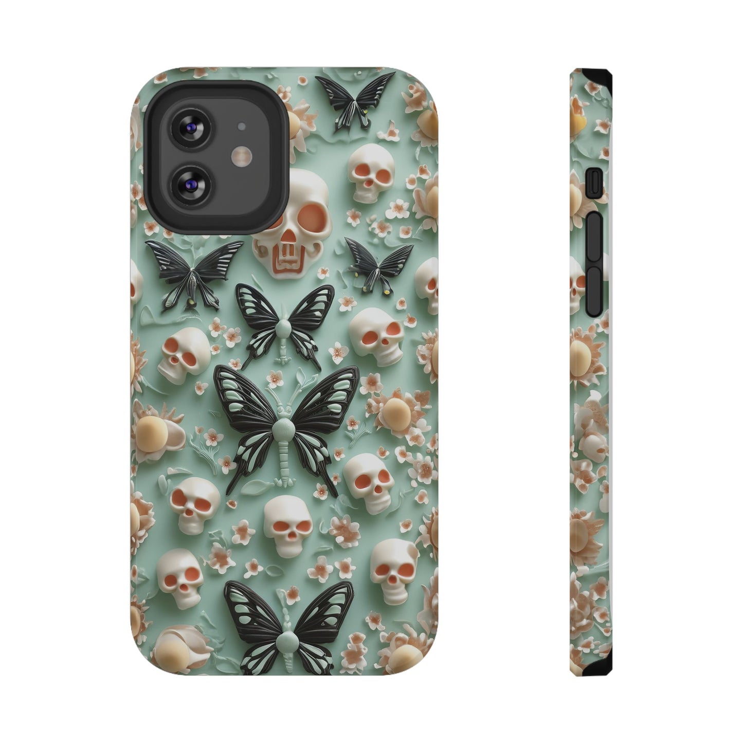 Embroidery look cute Black Butterflies Skulls | Creepy Coquette | Impact Resistant Phone Case