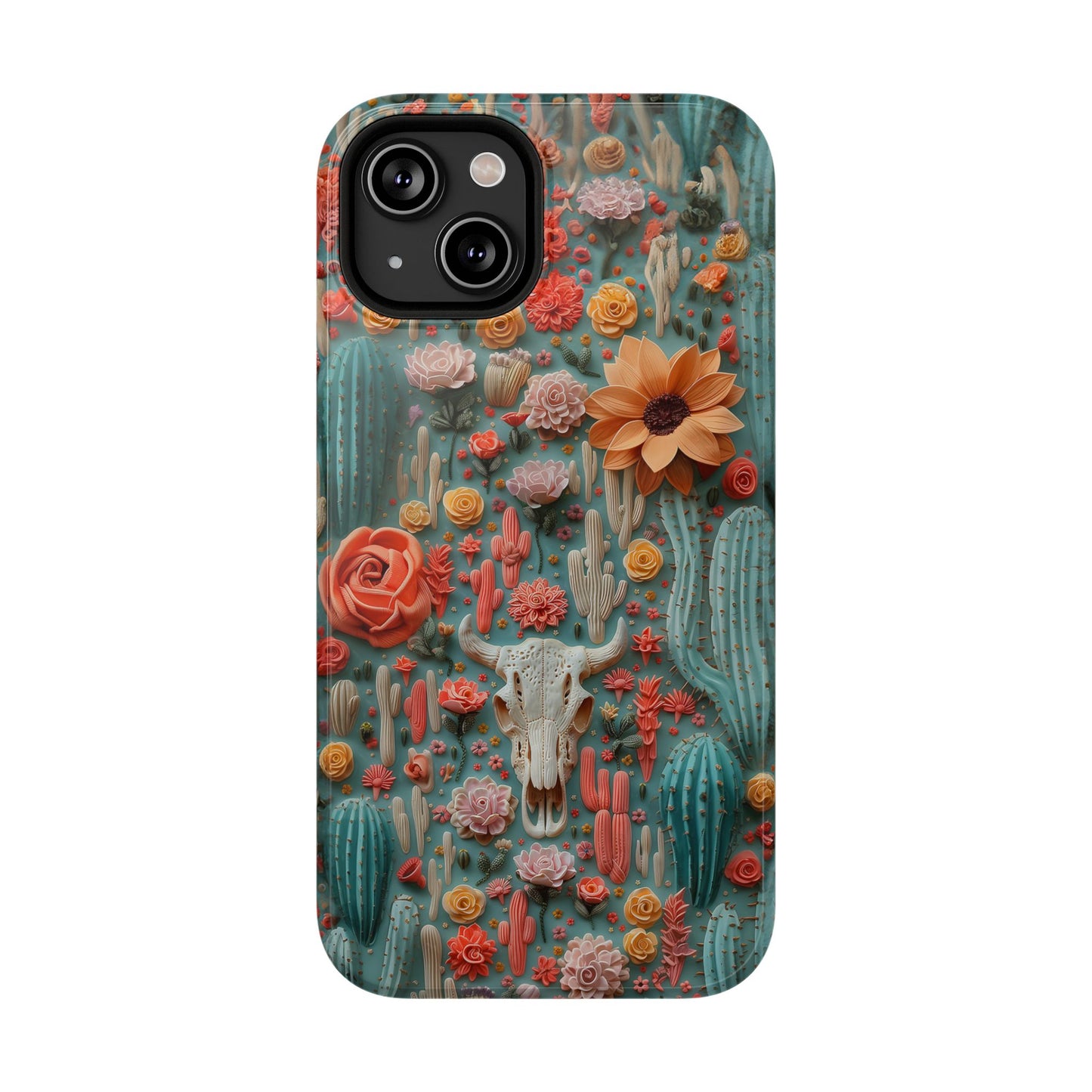 Embroidery look Cute Pink Cow Skull and Cactus| Vintage Western |  Impact Resistant Phone Case