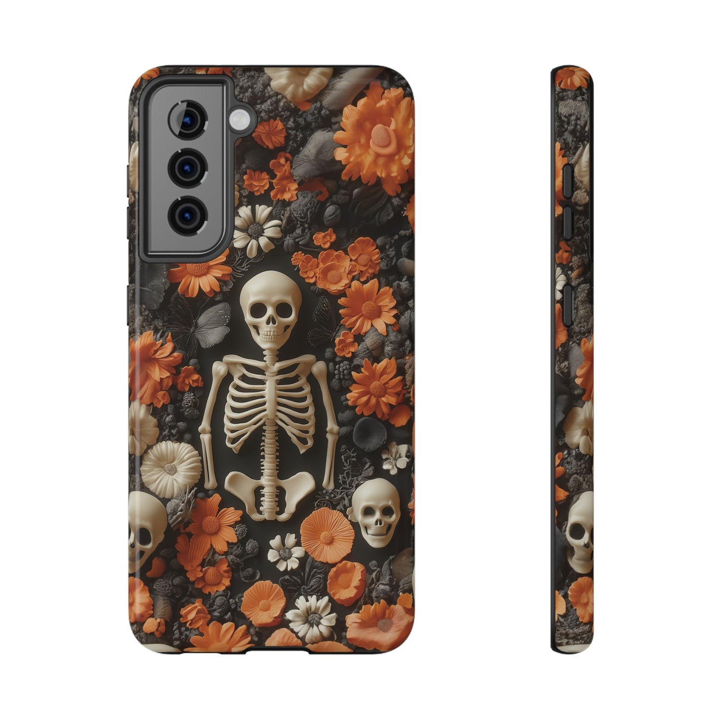 Cute Fall Skeleton and Flowers | Halloween 3D Embroidered Look | Impact Resistant Phone Case