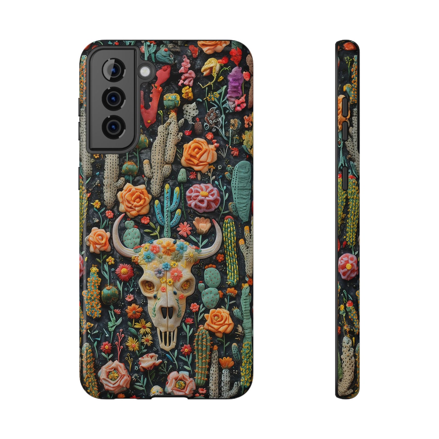 Embroidery look Cute Pink Cow Skull and Cactus| Vintage Western |  Impact Resistant Phone Case