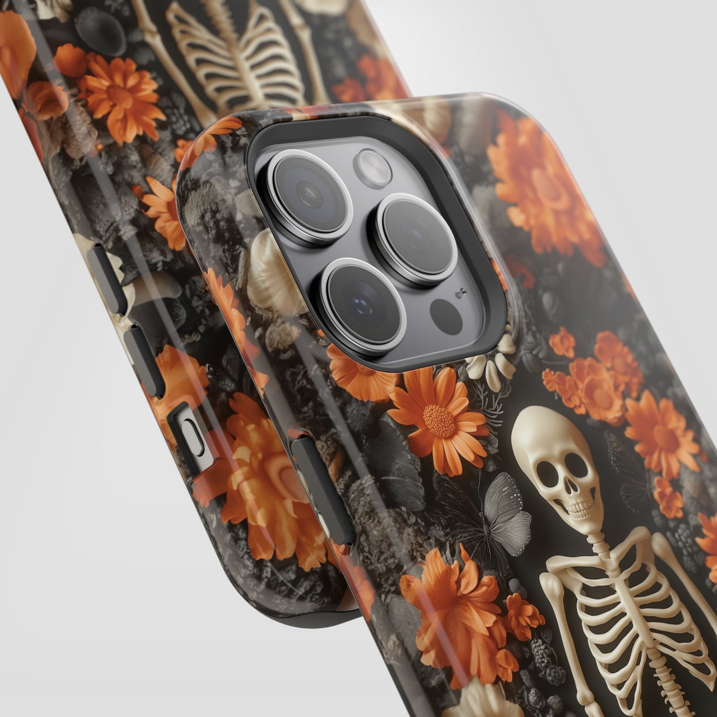 Cute Fall Skeleton and Flowers | Halloween 3D Embroidered Look | Impact Resistant Phone Case