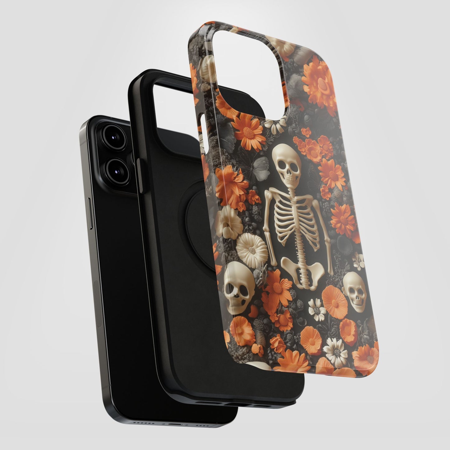 Cute Fall Skeleton and Flowers | Halloween 3D Embroidered Look | Impact Resistant Phone Case