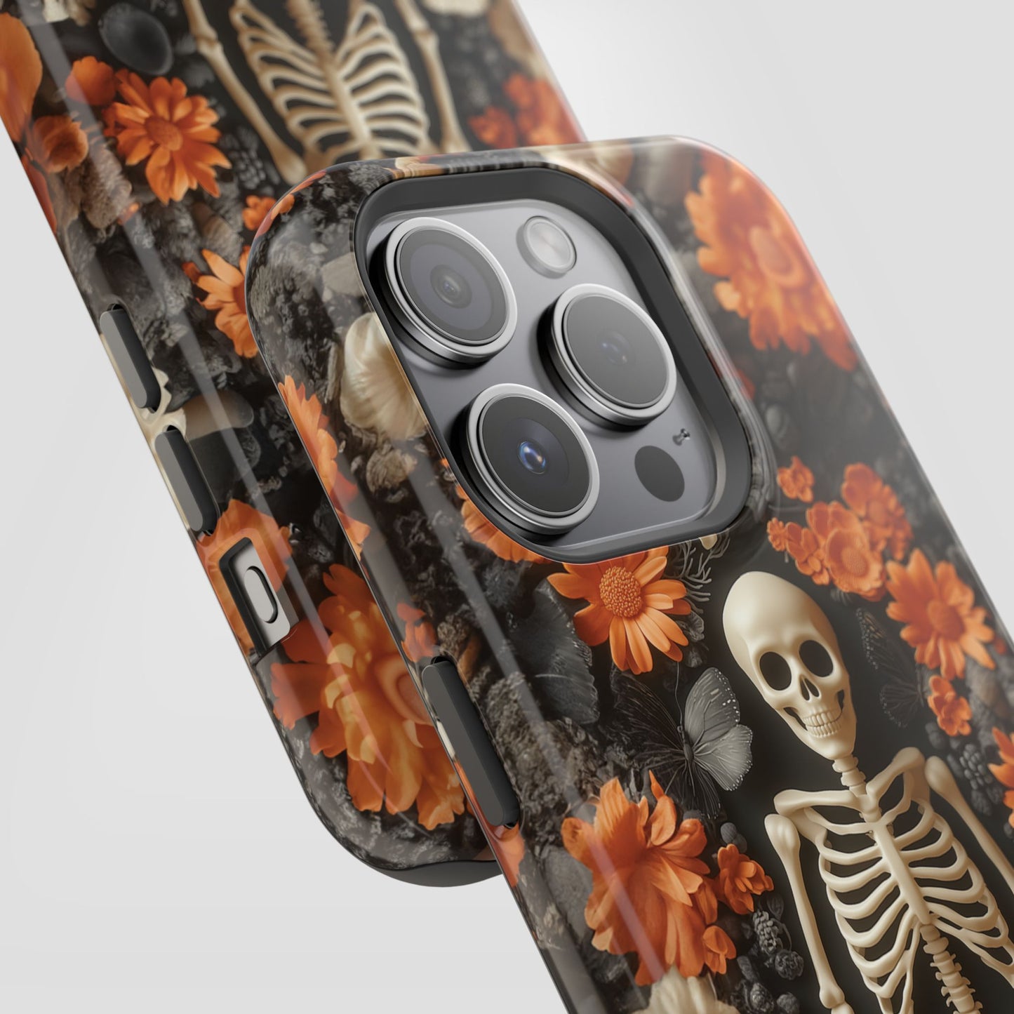 Cute Fall Skeleton and Flowers | Halloween 3D Embroidered Look | Impact Resistant Phone Case