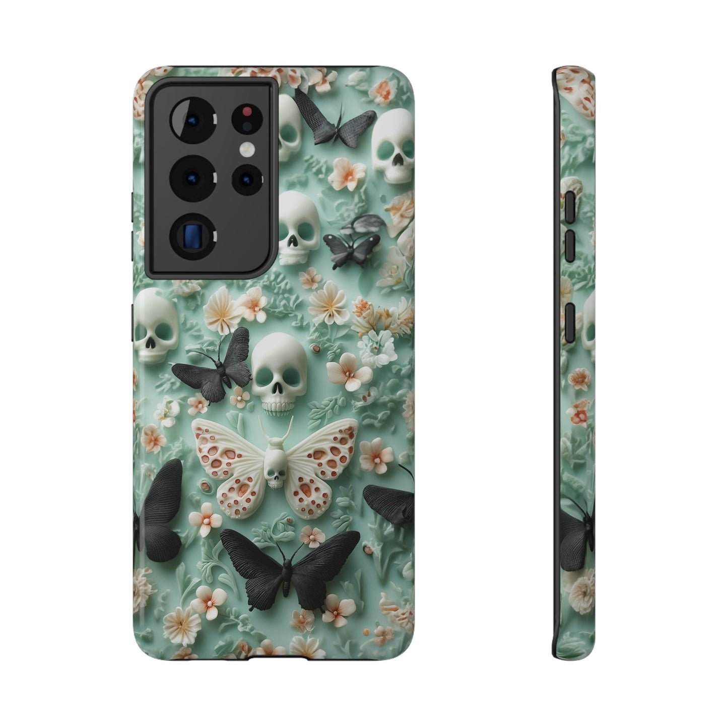 Embroidery look cute Black Butterflies Skulls | Pastel Goth | Impact Resistant Phone Case