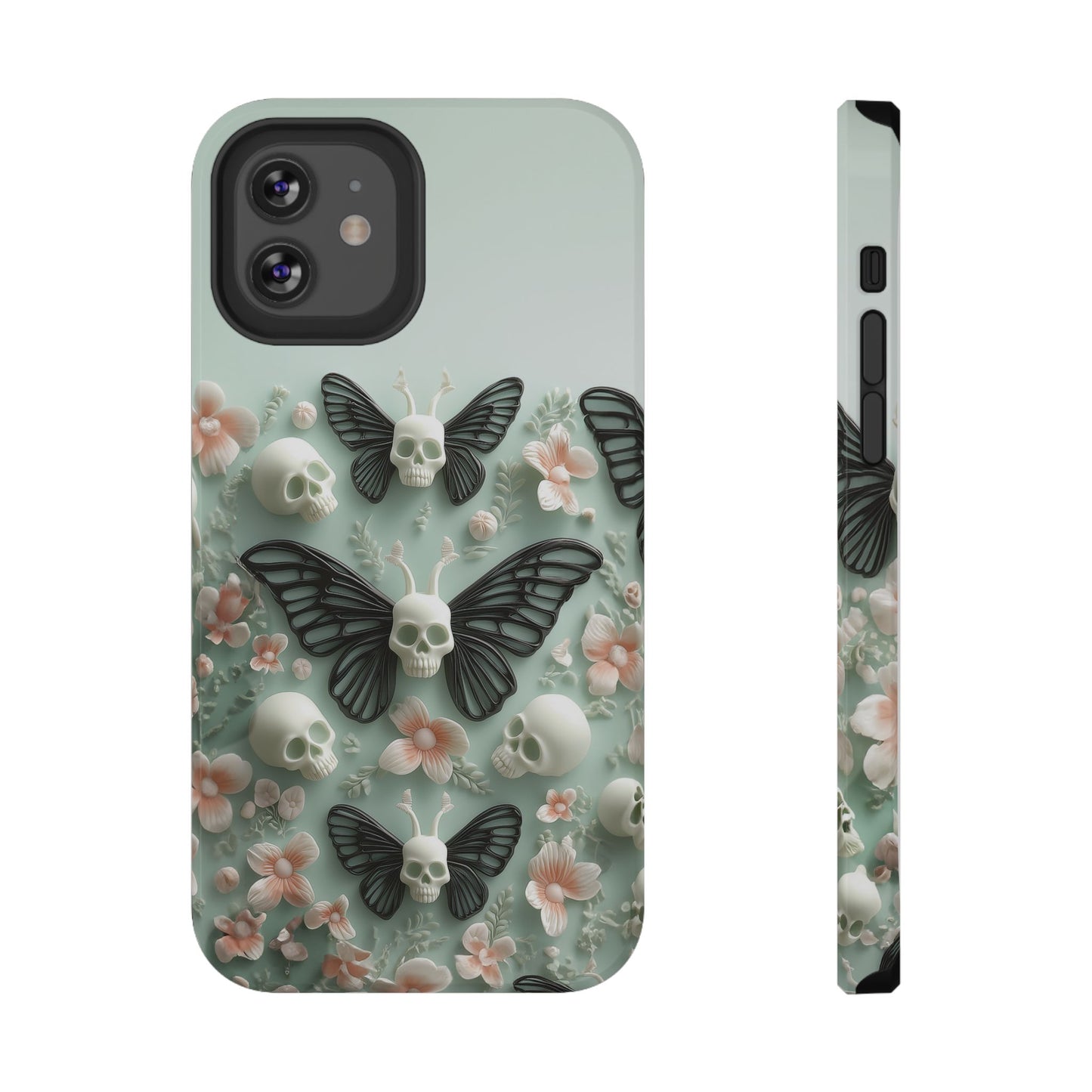 Embroidery look cute Black Butterflies Skulls | Pastel Goth | Impact Resistant Phone Case