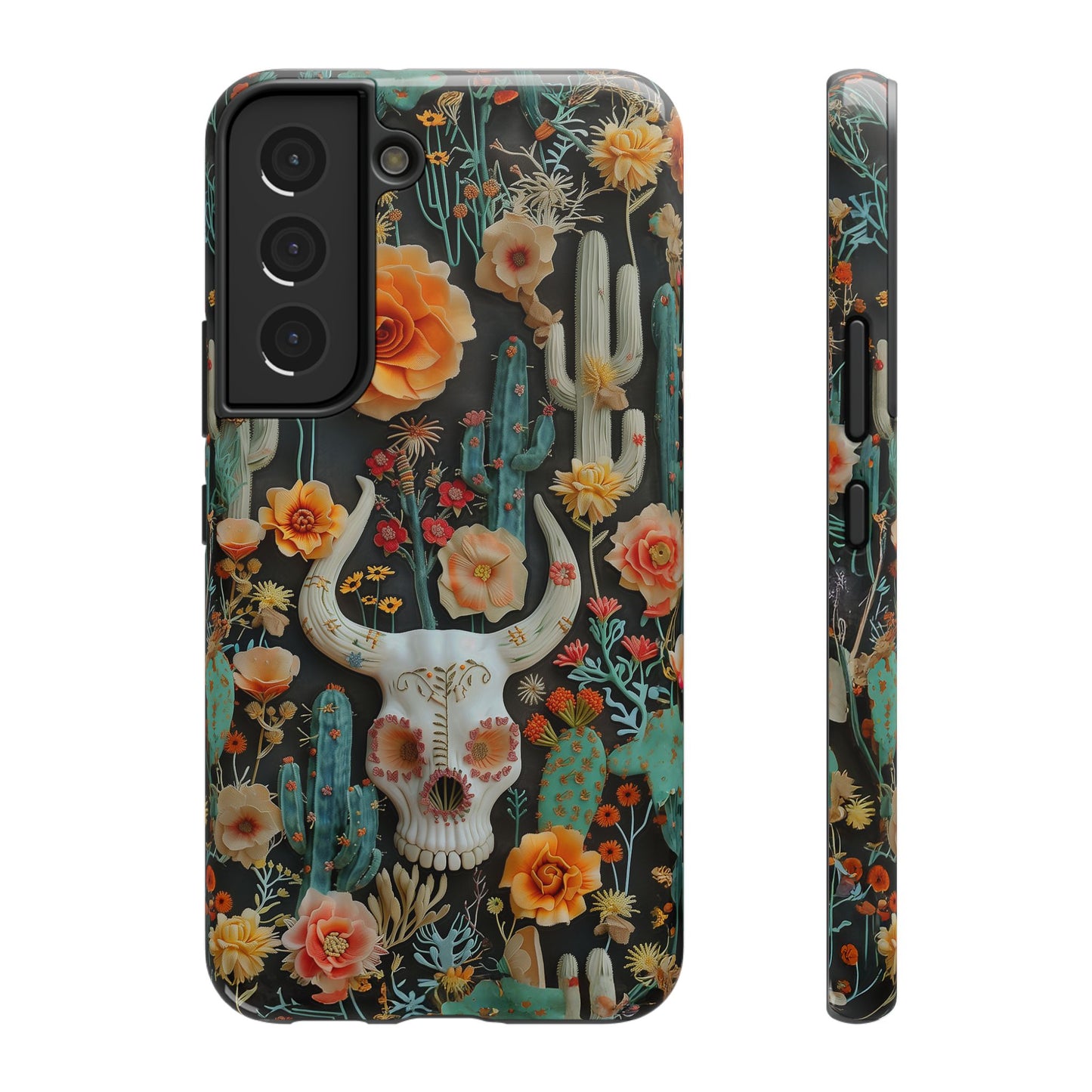 Embroidery look Cute Skulls and Cactus | Vintage Western | Impact Resistant Phone Case