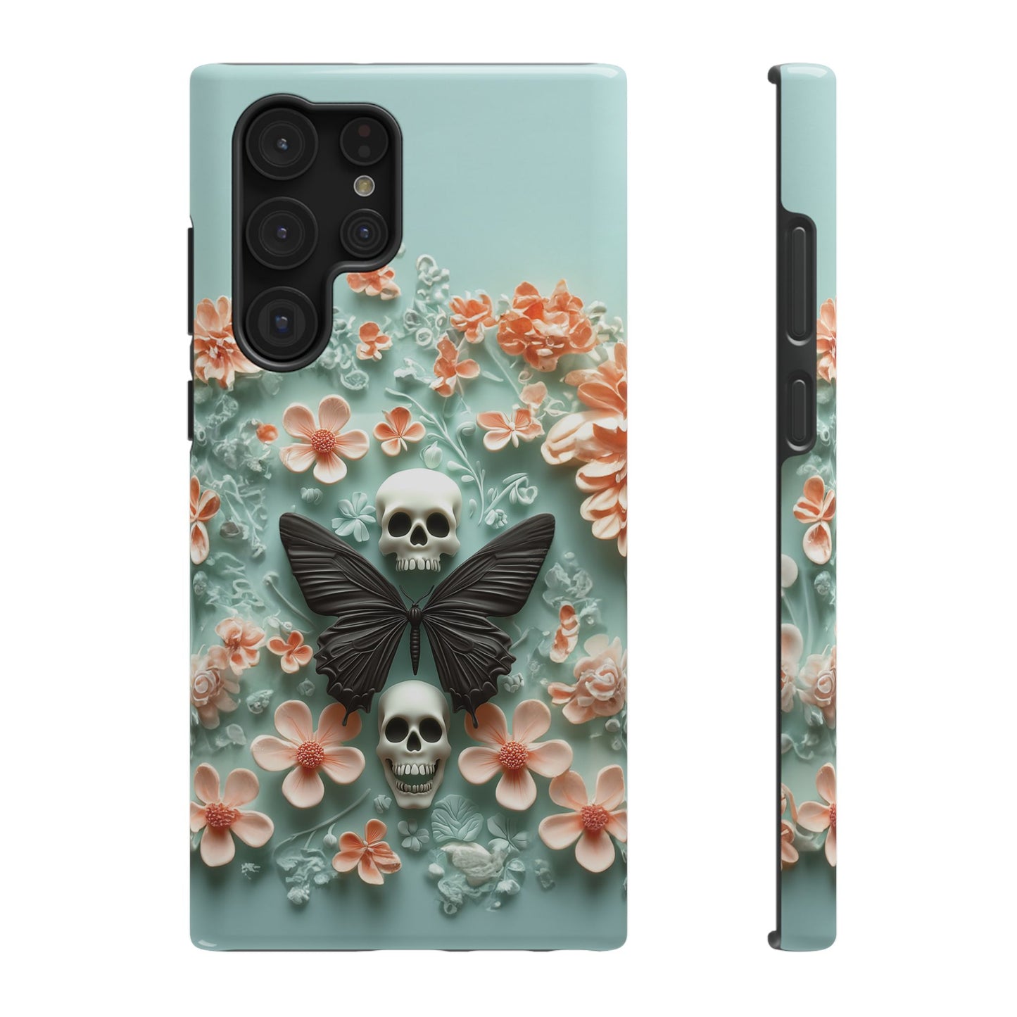 Embroidery look cute Black Butterflies Skulls | Pastel Goth | Impact Resistant Phone Case