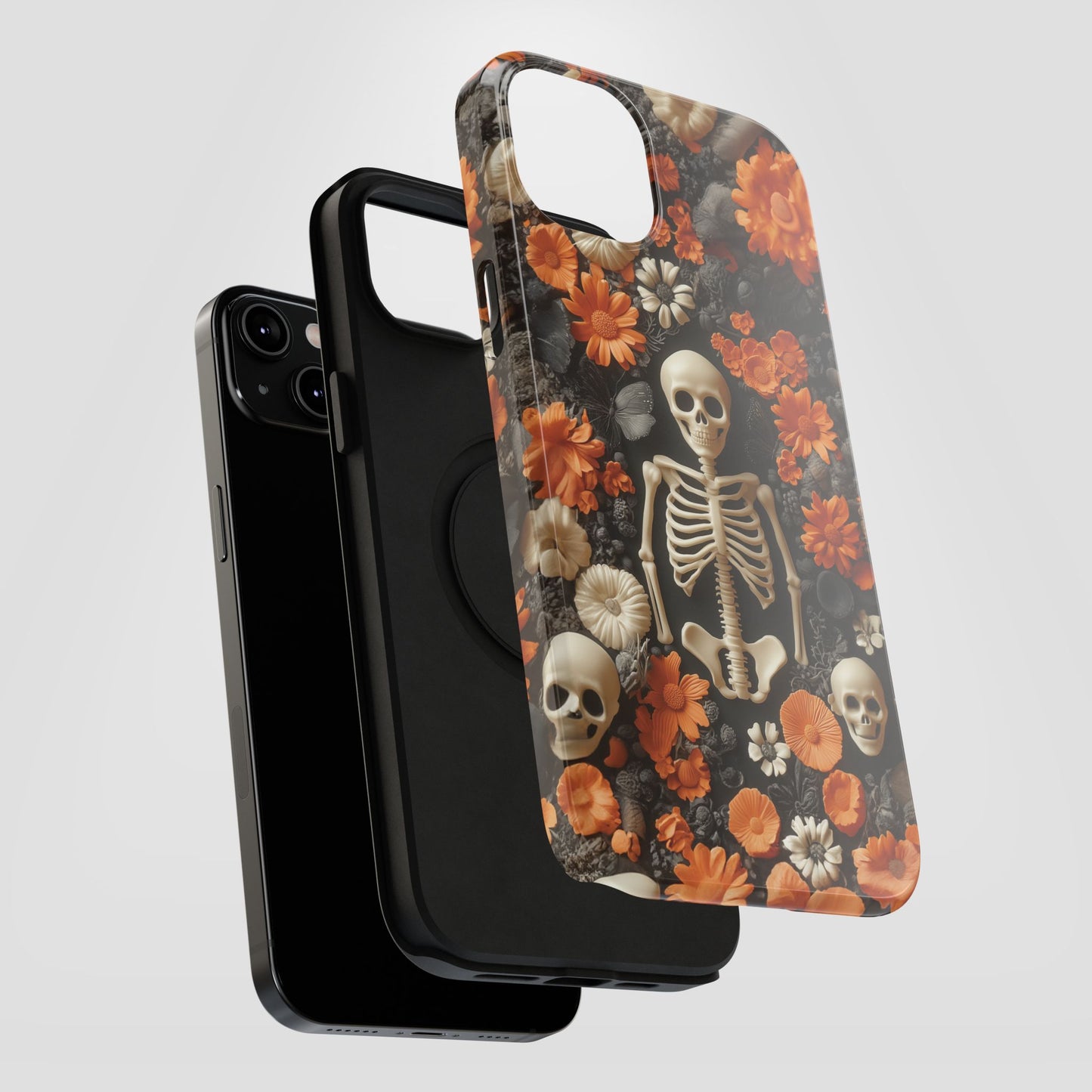 Cute Fall Skeleton and Flowers | Halloween 3D Embroidered Look | Impact Resistant Phone Case