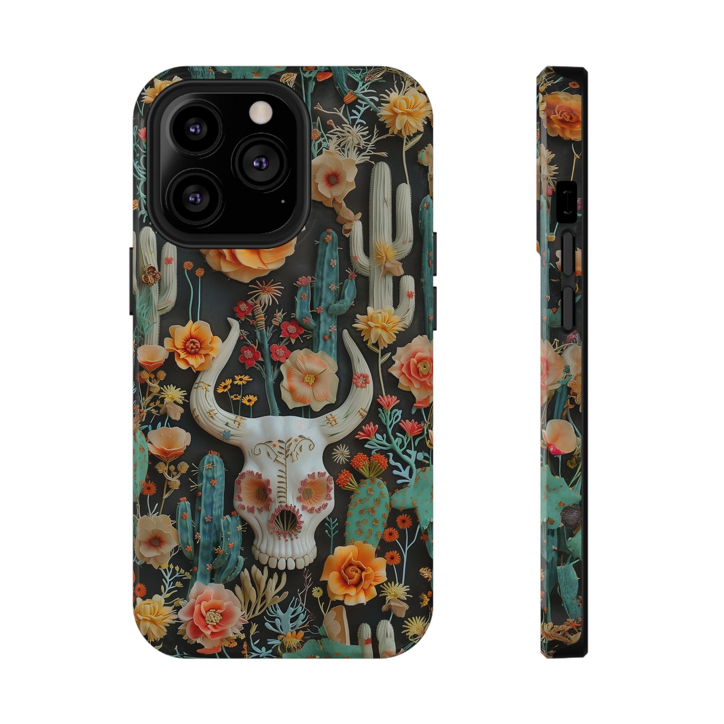 Embroidery look Cute Skulls and Cactus | Vintage Western | Impact Resistant Phone Case