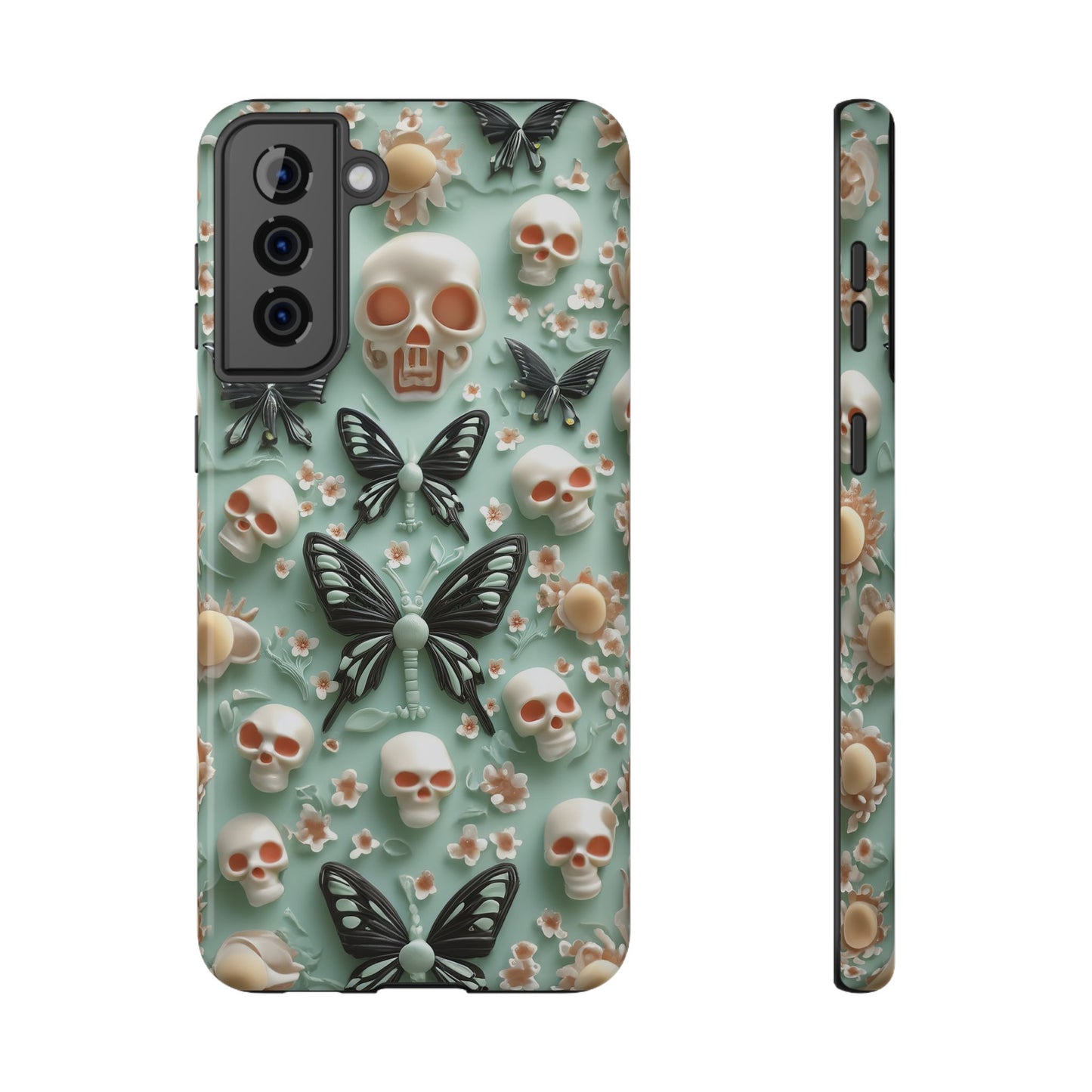 Embroidery look cute Black Butterflies Skulls | Creepy Coquette | Impact Resistant Phone Case