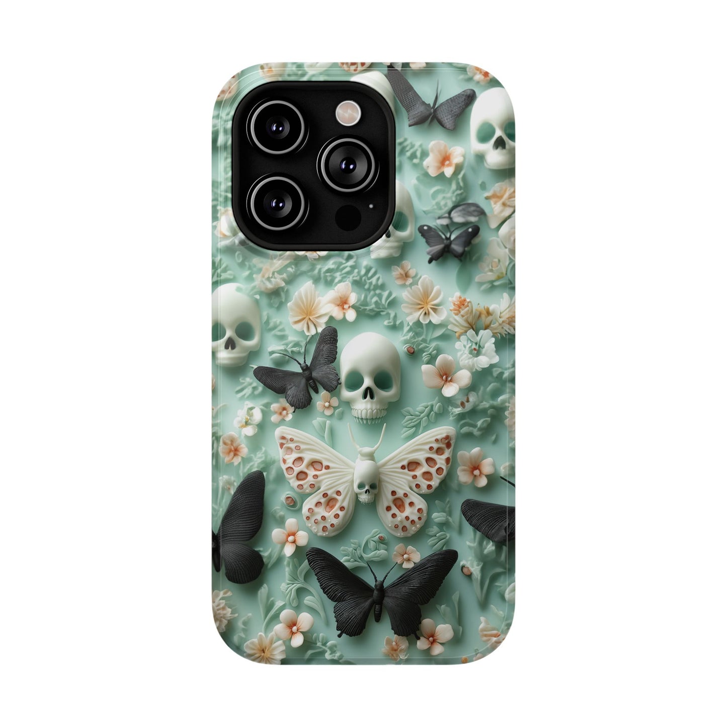 Embroidery look cute Black Butterflies Skulls | Pastel Goth | Impact Resistant Phone Case