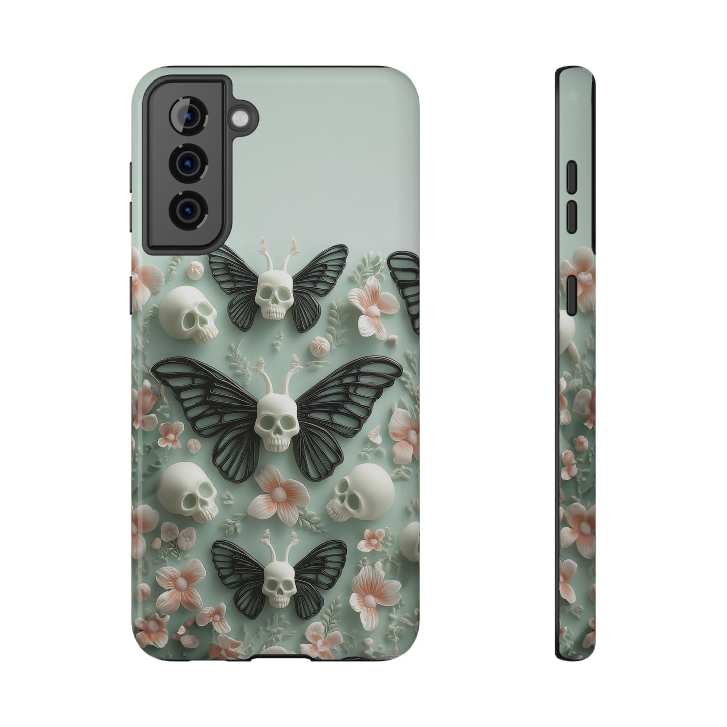 Embroidery look cute Black Butterflies Skulls | Pastel Goth | Impact Resistant Phone Case