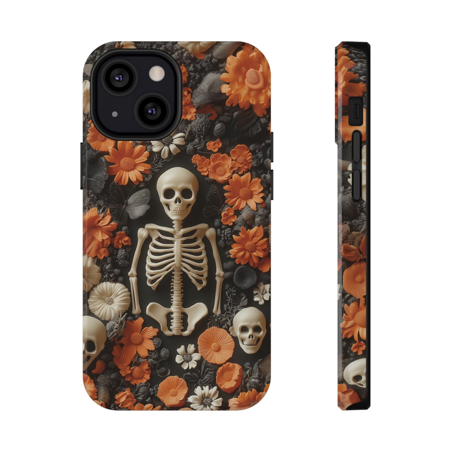 Cute Fall Skeleton and Flowers | Halloween 3D Embroidered Look | Impact Resistant Phone Case