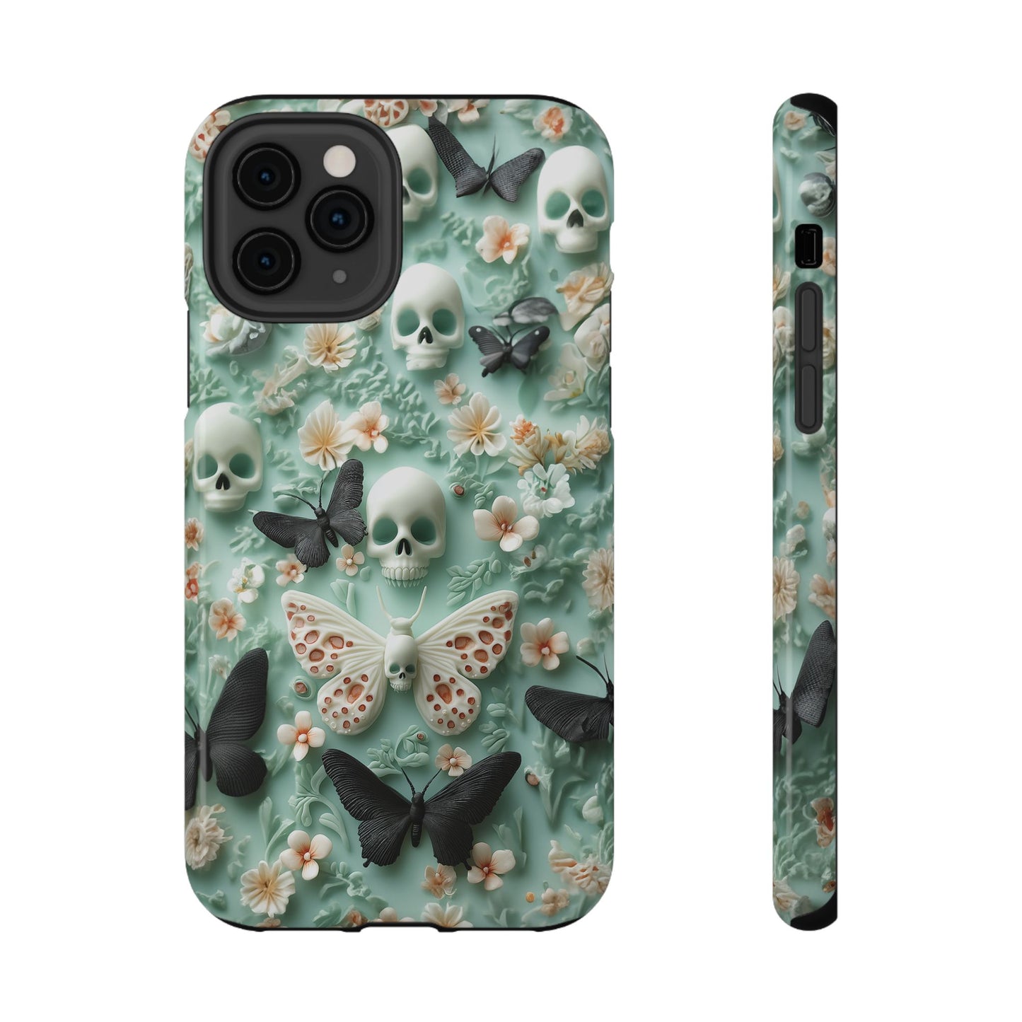 Embroidery look cute Black Butterflies Skulls | Pastel Goth | Impact Resistant Phone Case