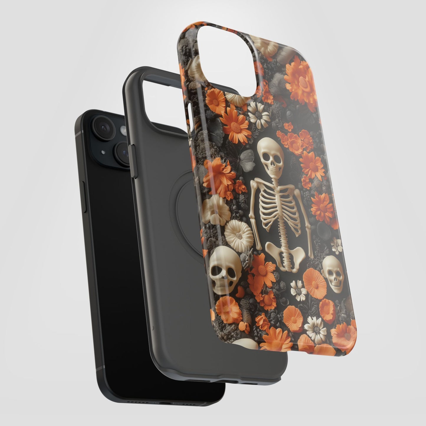 Cute Fall Skeleton and Flowers | Halloween 3D Embroidered Look | Impact Resistant Phone Case