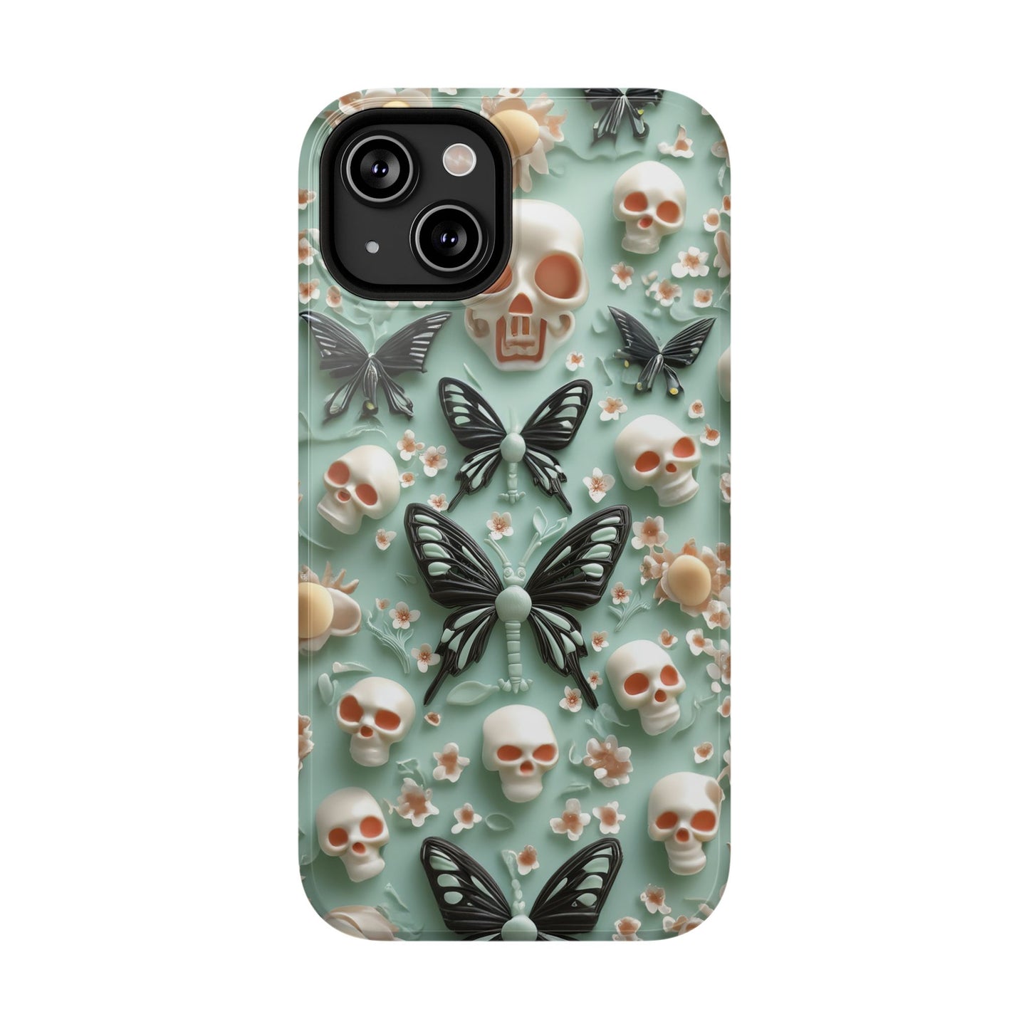 Embroidery look cute Black Butterflies Skulls | Creepy Coquette | Impact Resistant Phone Case