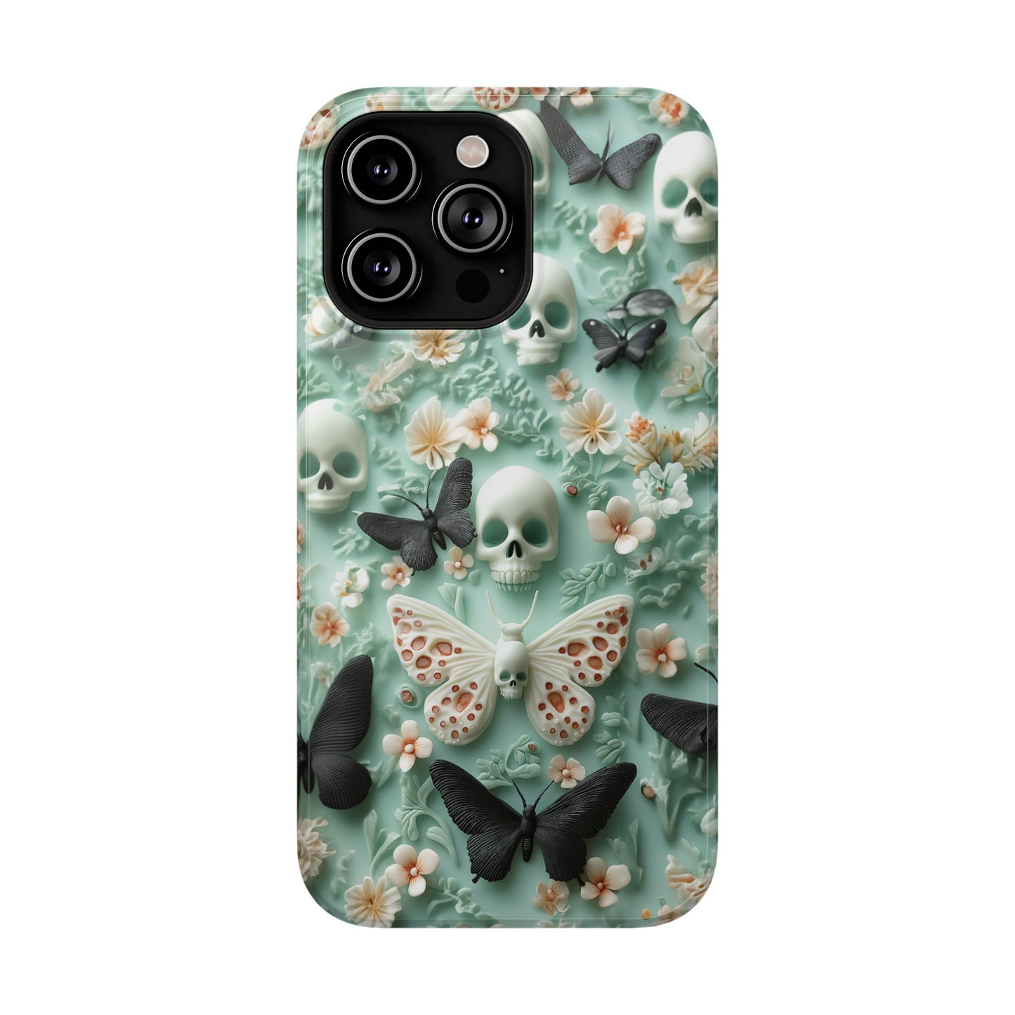 Embroidery look cute Black Butterflies Skulls | Pastel Goth | Impact Resistant Phone Case