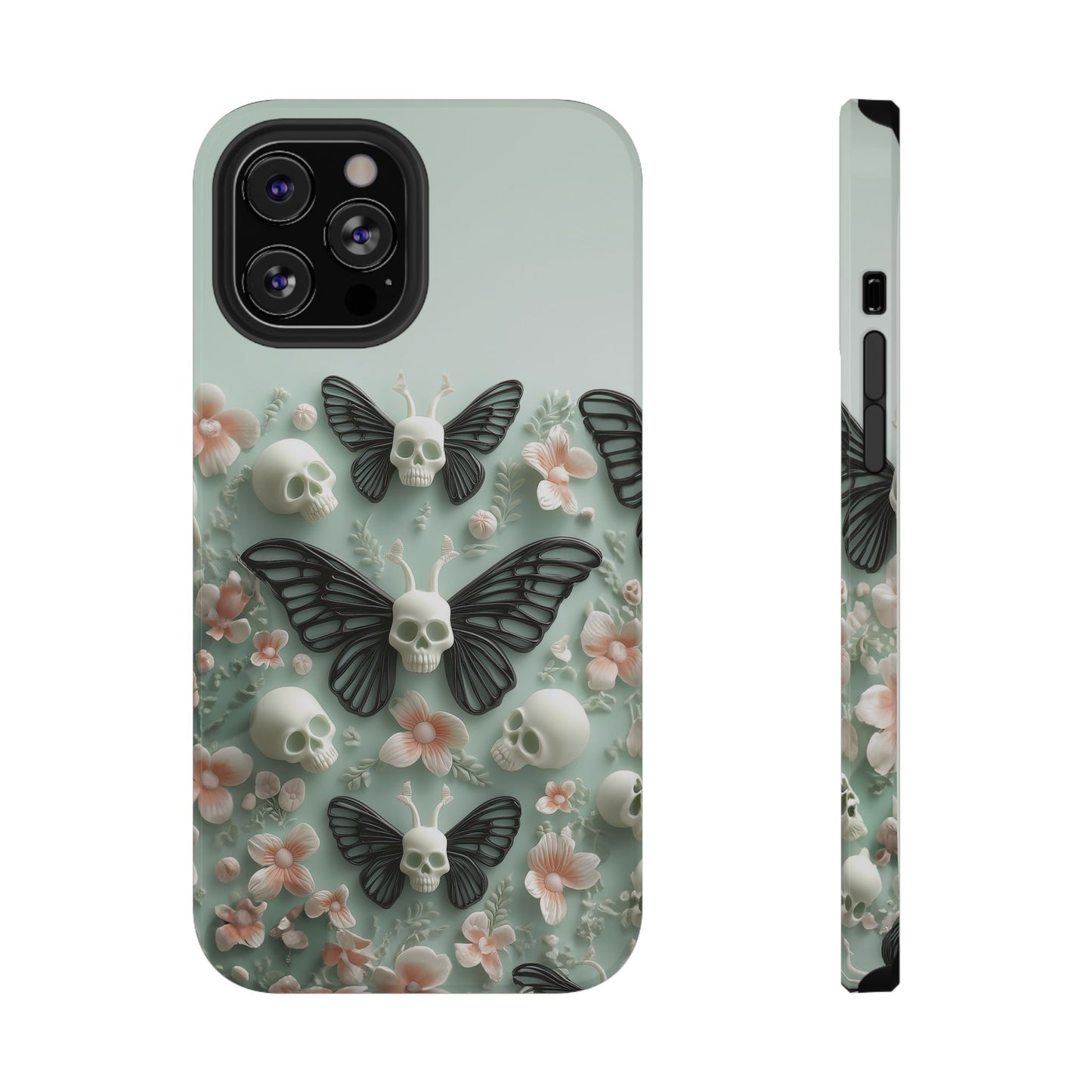 Embroidery look cute Black Butterflies Skulls | Pastel Goth | Impact Resistant Phone Case