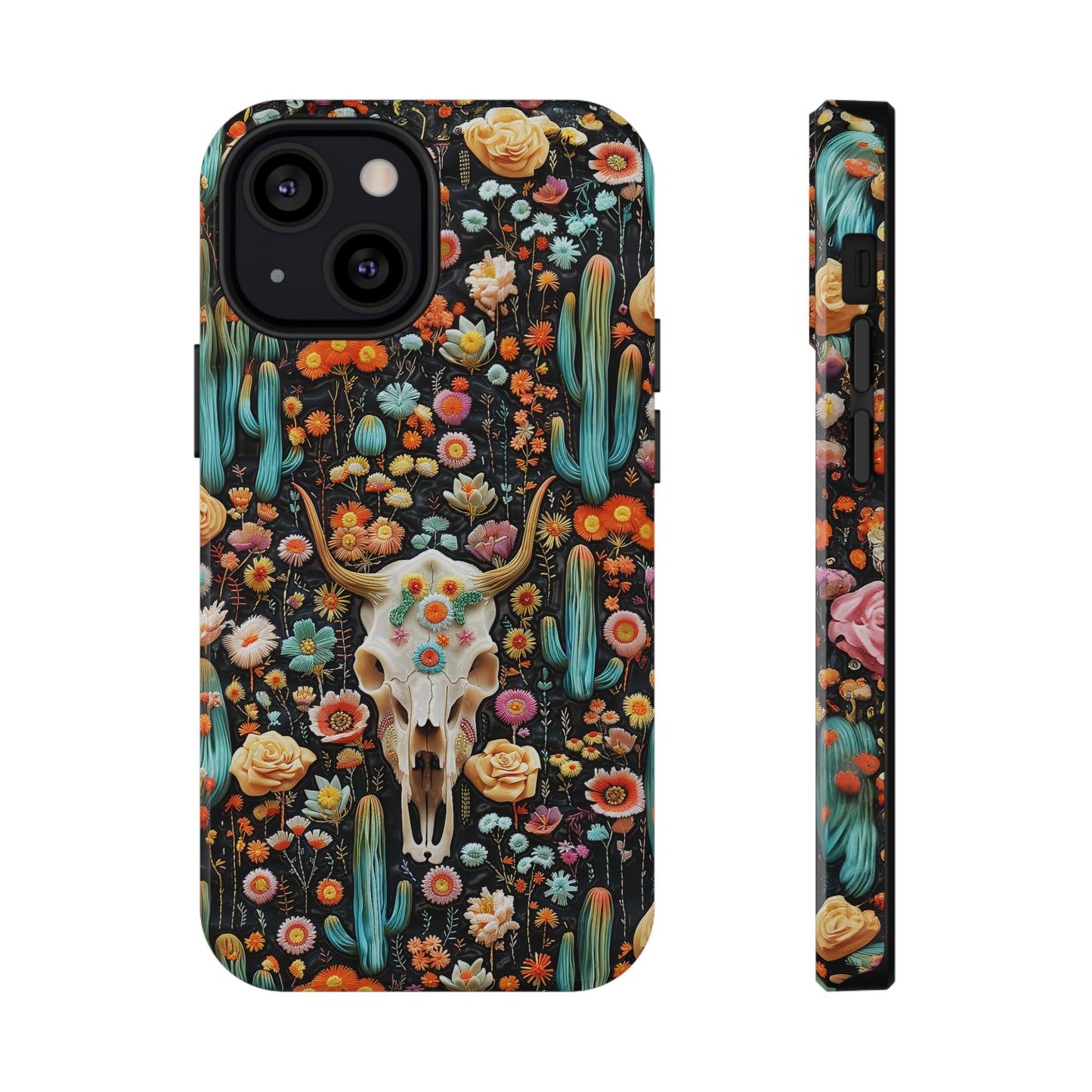 Embroidery look Cute Skulls and Cactus | Vintage Western | Impact Resistant Phone Case