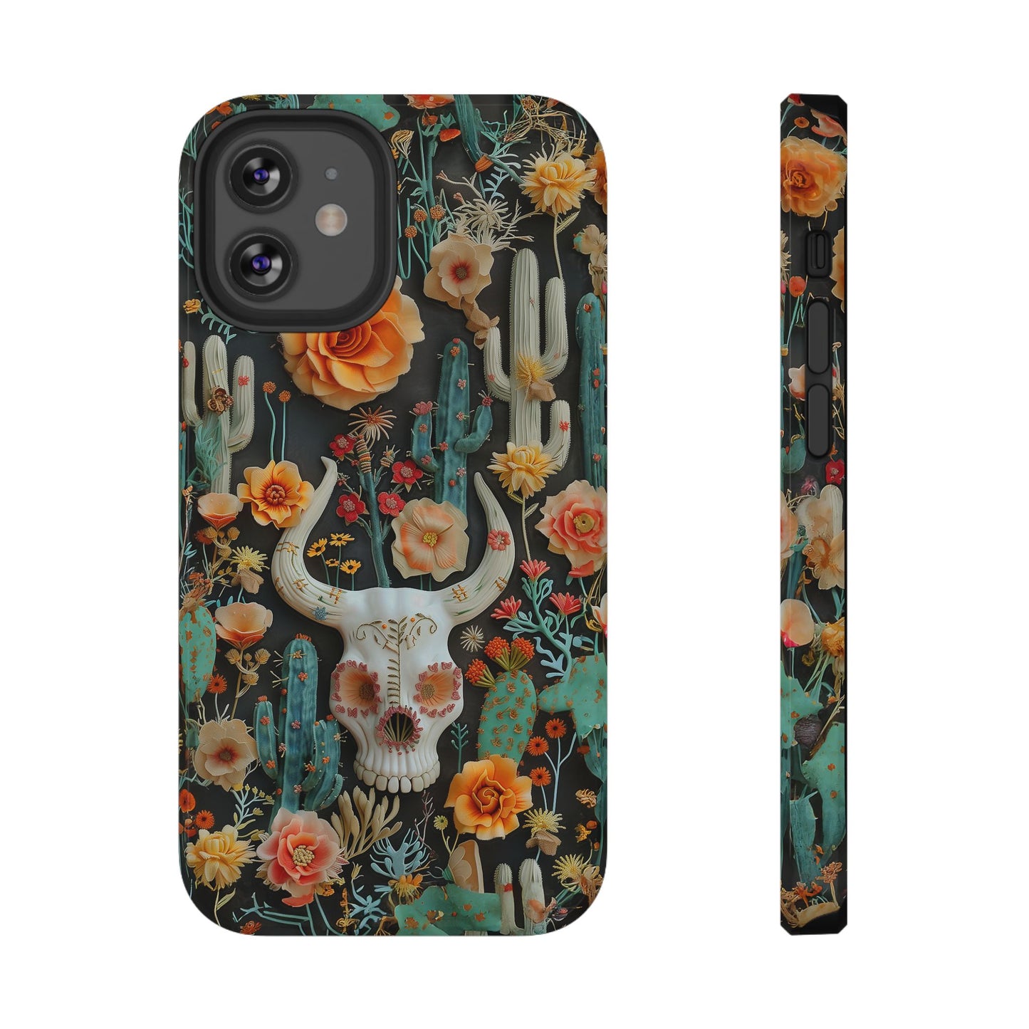 Embroidery look Cute Skulls and Cactus | Vintage Western | Impact Resistant Phone Case