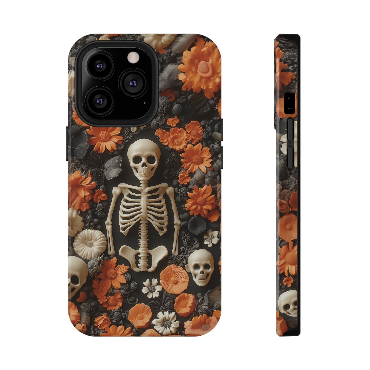 Cute Fall Skeleton and Flowers | Halloween 3D Embroidered Look | Impact Resistant Phone Case