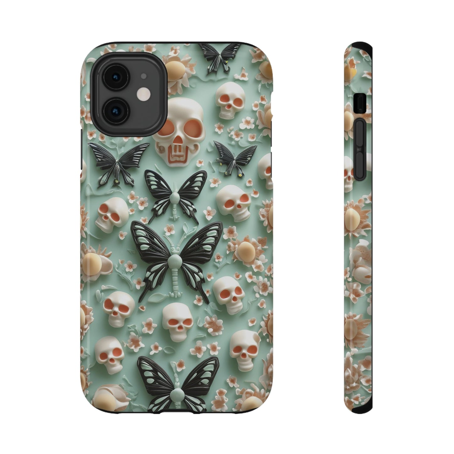 Embroidery look cute Black Butterflies Skulls | Creepy Coquette | Impact Resistant Phone Case