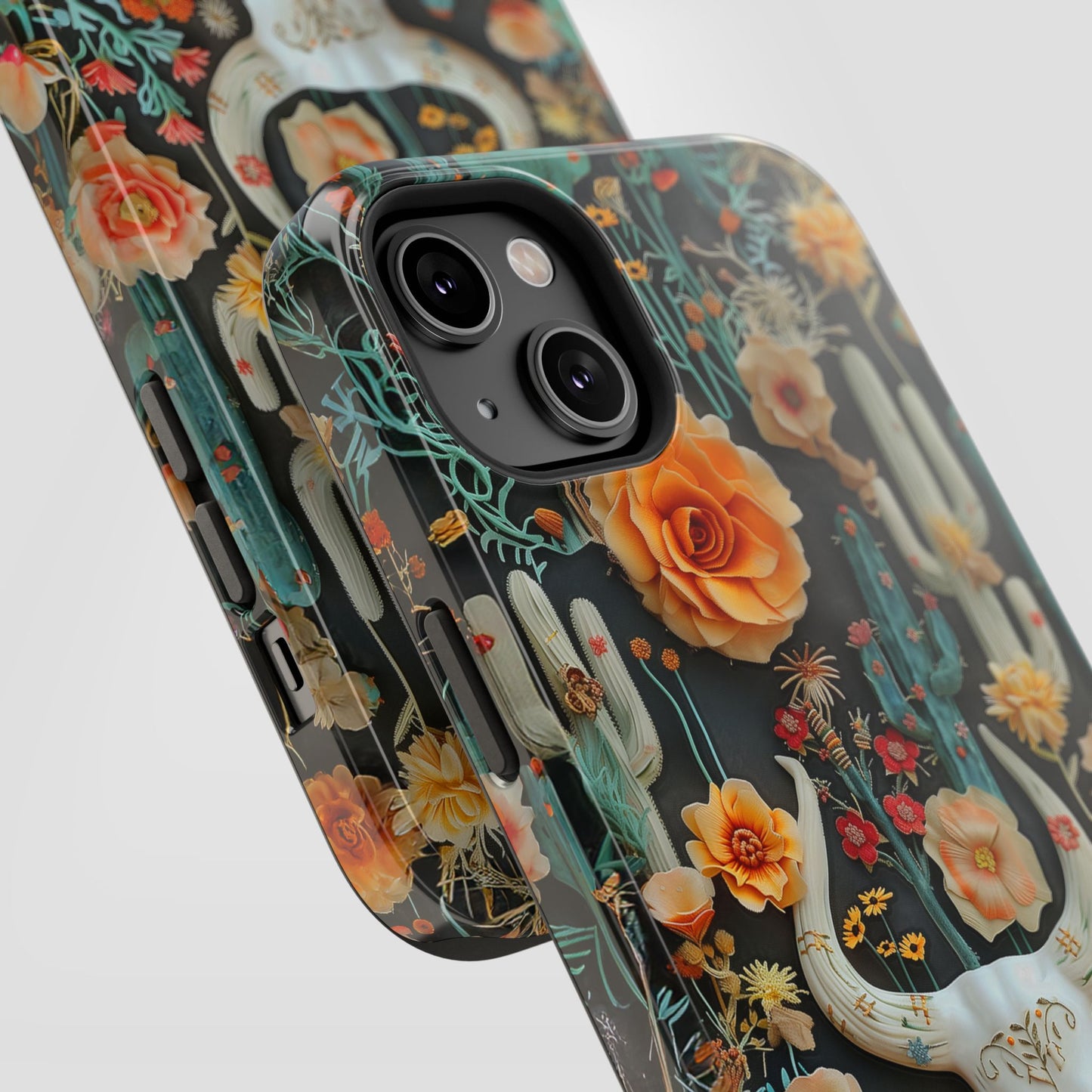 Embroidery look Cute Skulls and Cactus | Vintage Western | Impact Resistant Phone Case