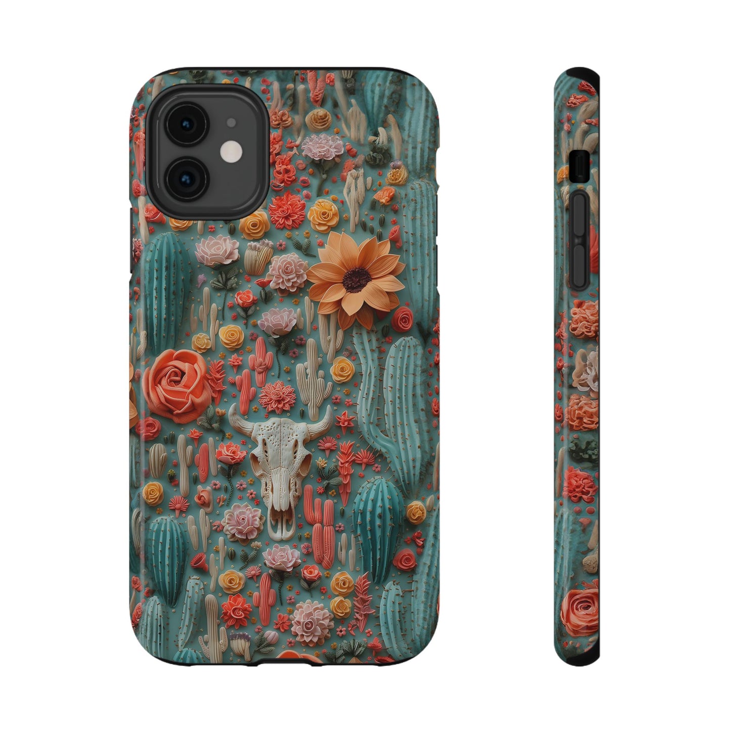 Embroidery look Cute Pink Cow Skull and Cactus| Vintage Western |  Impact Resistant Phone Case