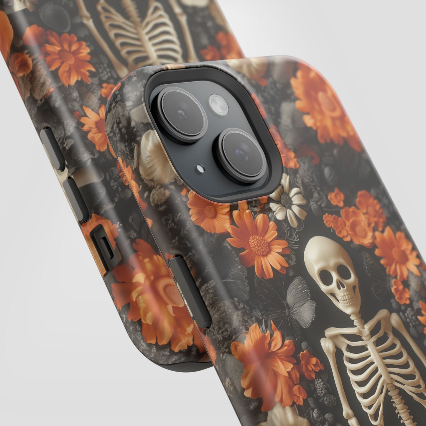 Cute Fall Skeleton and Flowers | Halloween 3D Embroidered Look | Impact Resistant Phone Case