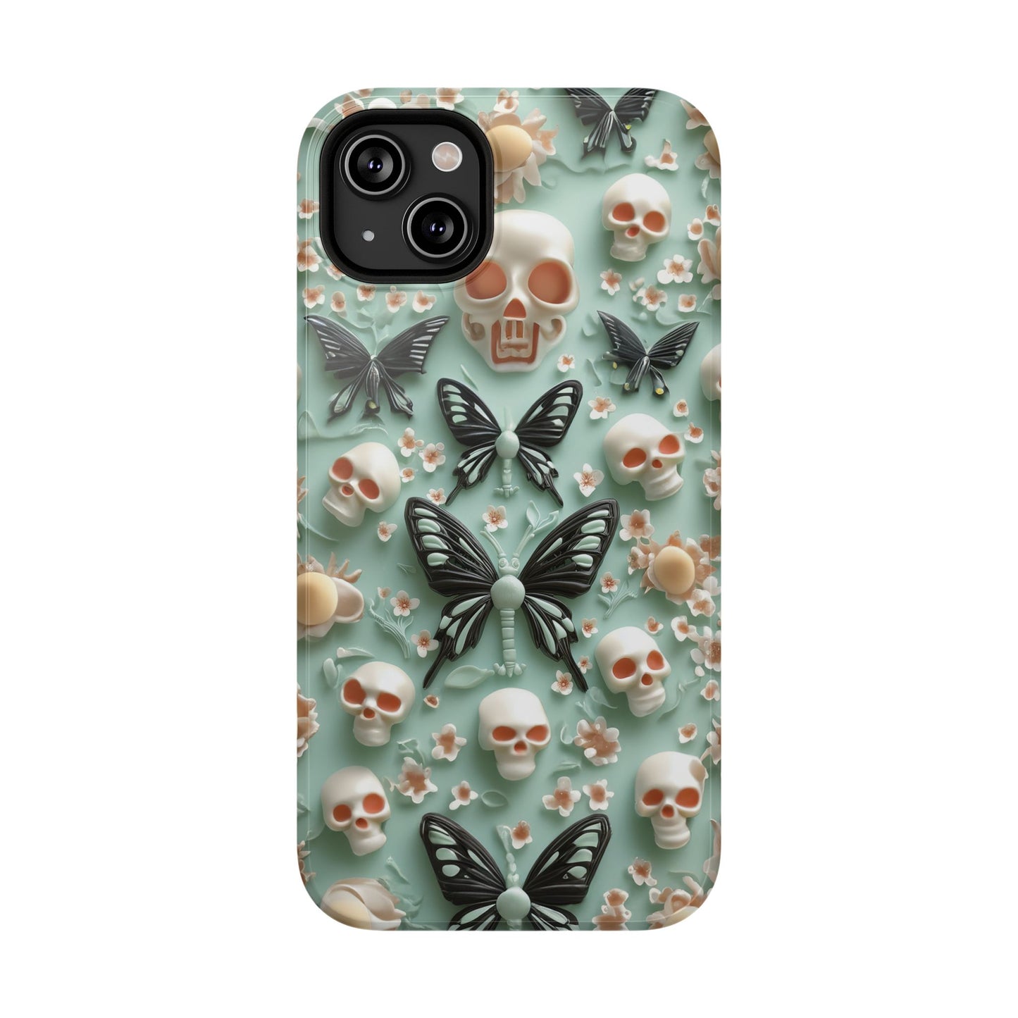 Embroidery look cute Black Butterflies Skulls | Creepy Coquette | Impact Resistant Phone Case