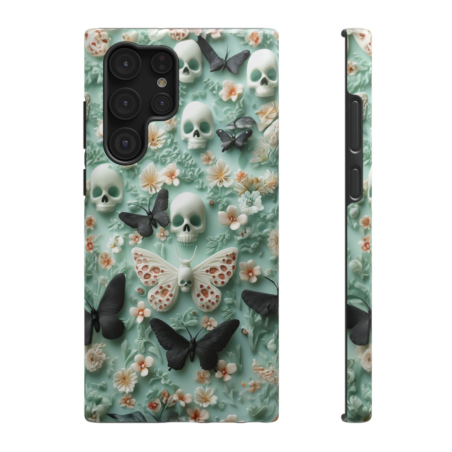 Embroidery look cute Black Butterflies Skulls | Pastel Goth | Impact Resistant Phone Case