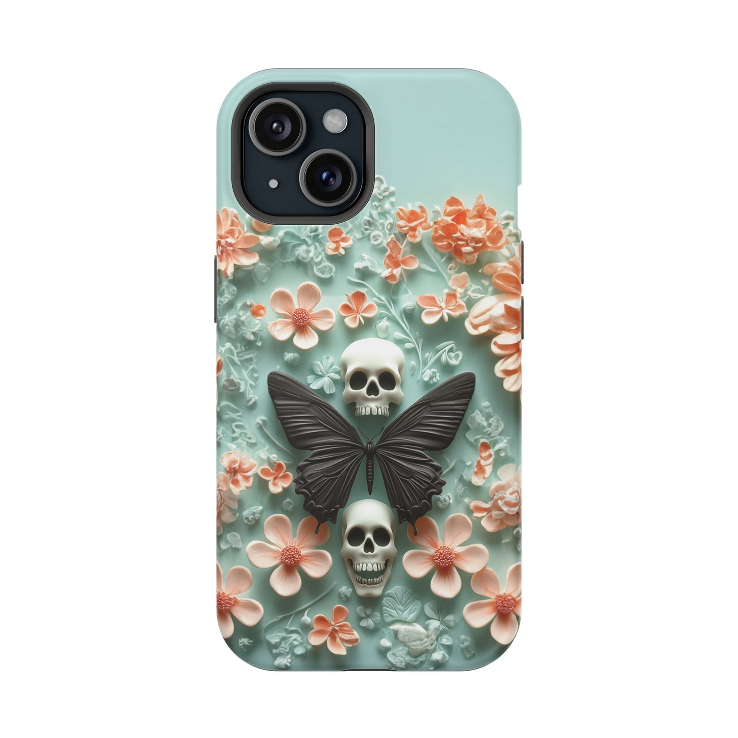 Embroidery look cute Black Butterflies Skulls | Pastel Goth | Impact Resistant Phone Case